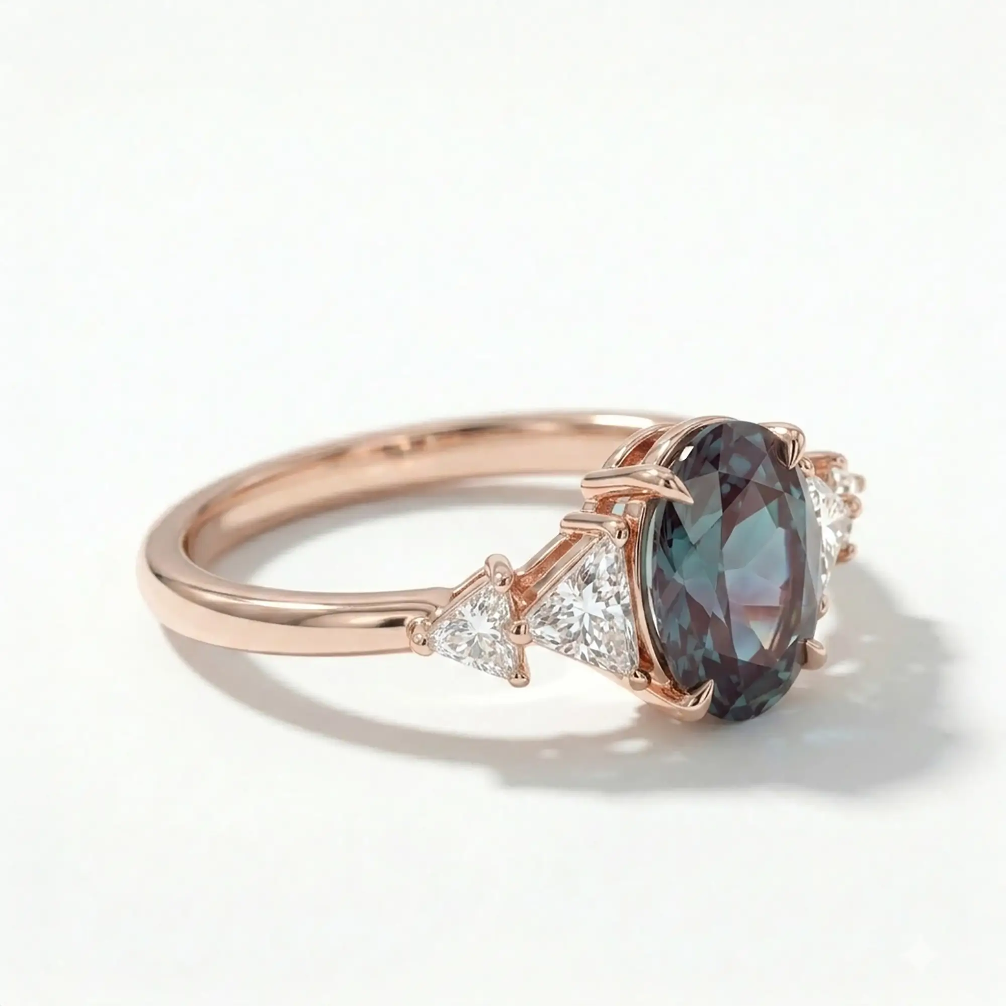 Minimalist five stone alexandrite engagement ring with modern artistic design