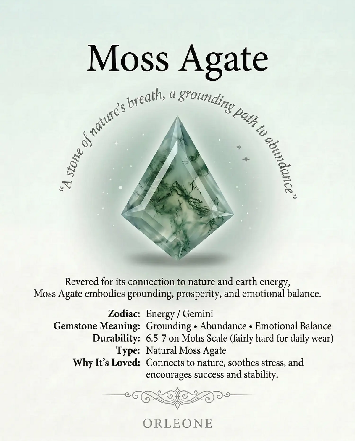 kite cut moss agate gemstone knowledge guide orleone jewelry