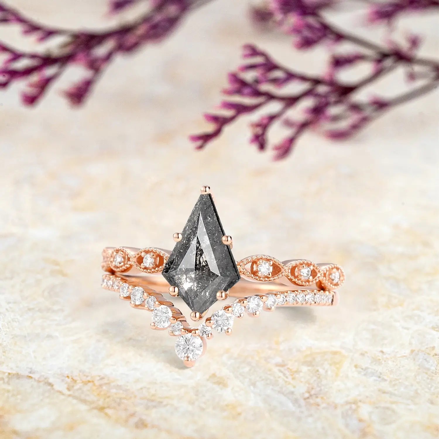 unique kite diamond wedding ring set for women