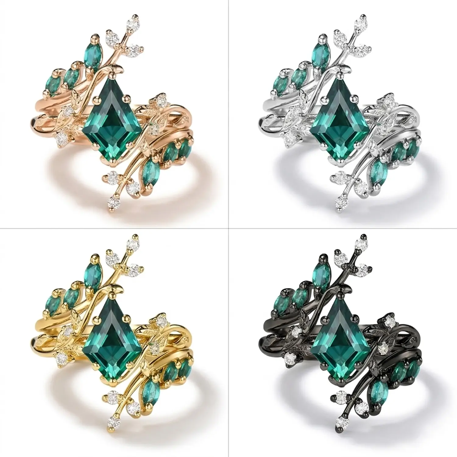 Nature-Inspired Botanical Ring  Leafy Cluster Ring 4 material color