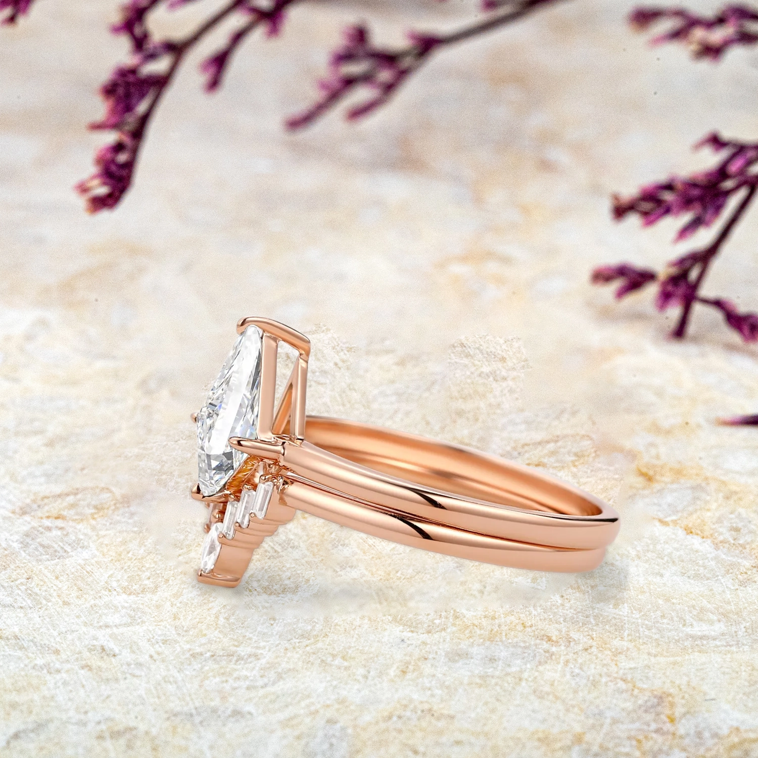 Stellar Elegance Ring Set - Kite Cut Lab Diamond Engagement Rings