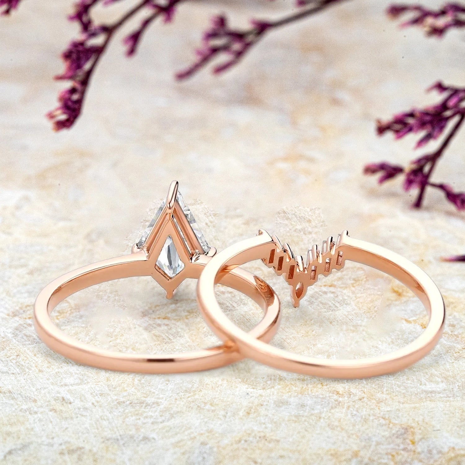 Stellar Elegance Ring Set - Kite Cut Lab Diamond Engagement Rings