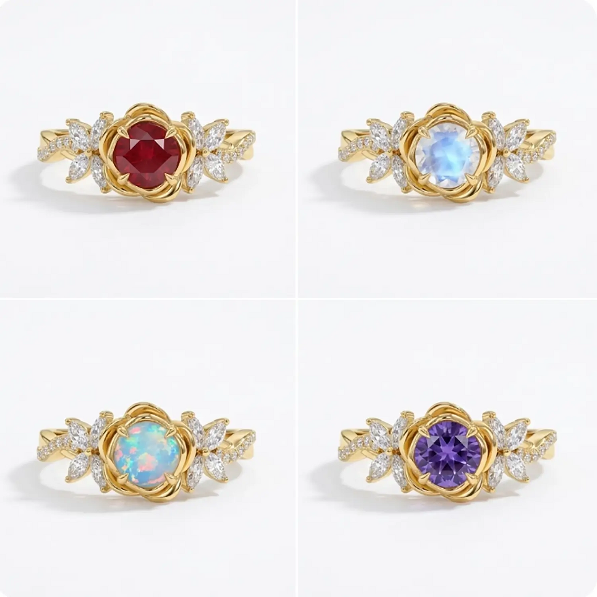 ruby rose ring handcrafted artistic engagement ring 4 gemstone