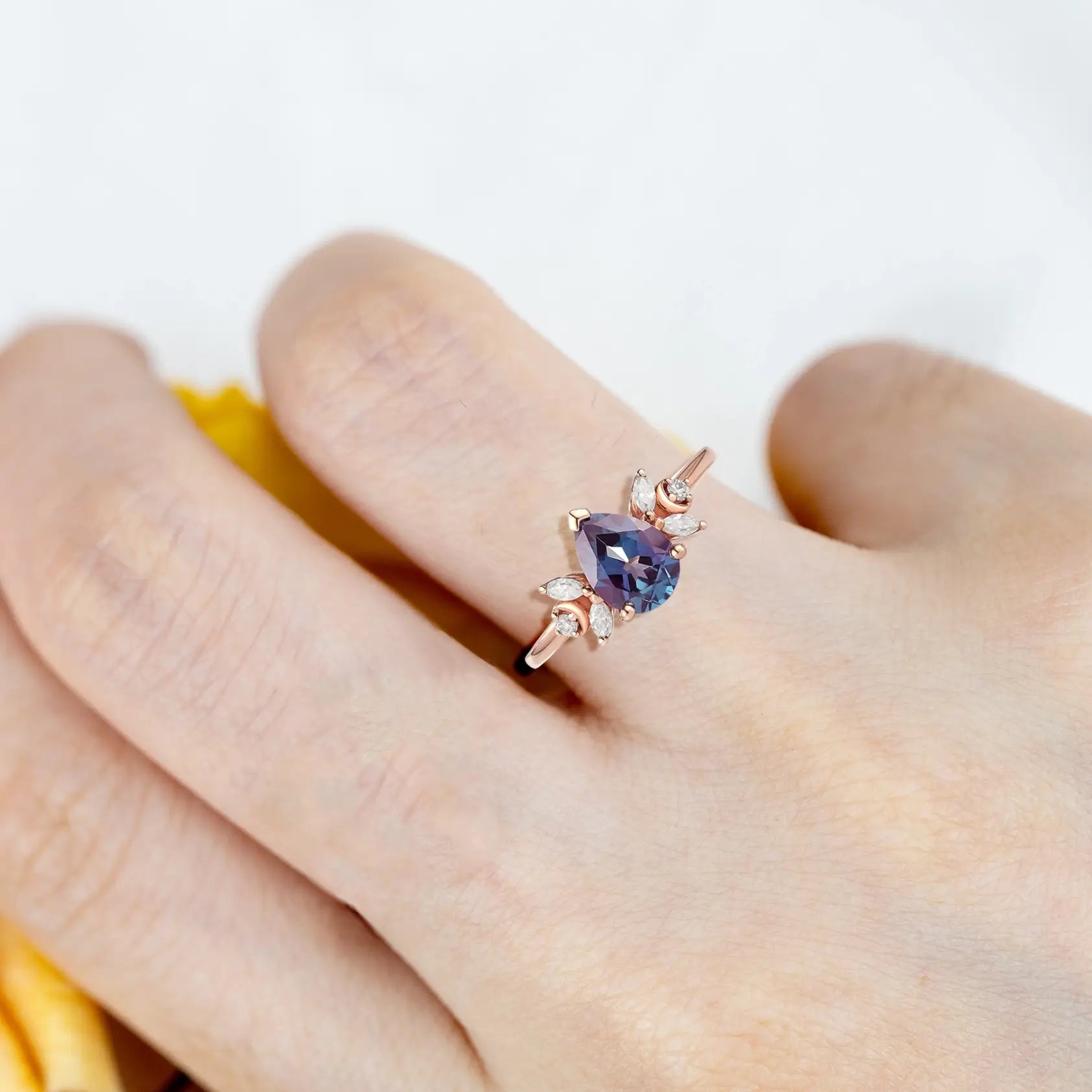 Celestia – Alexandrite and Moissanite Cluster Ring – June Birthstone | orleone