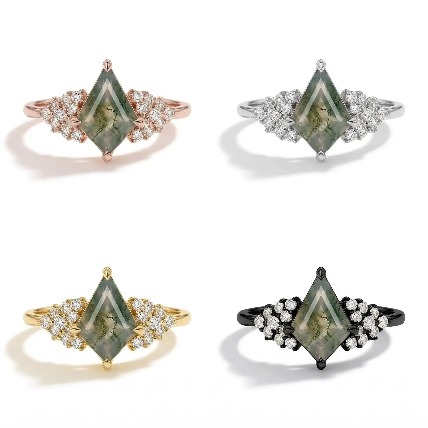 bold cluster engagement ring moss agate unique jewelry - 4 material