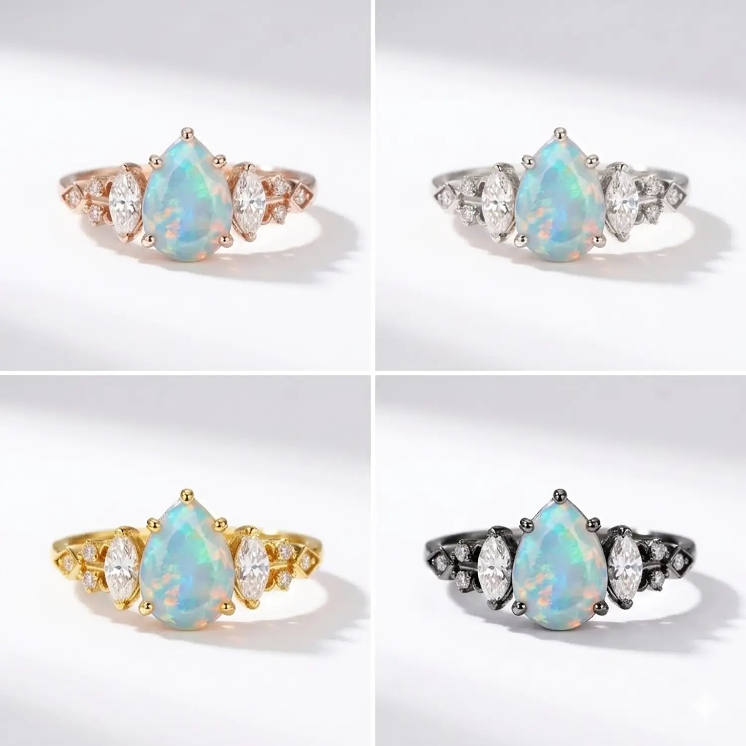 pear opal ring for women with marquise side stones custom ring 4 color