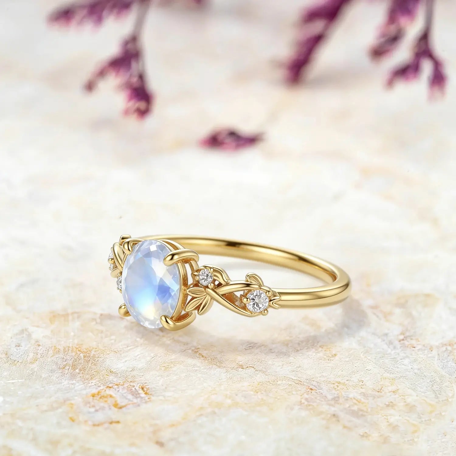 moonstone engagement ring round cut leaf ring minimalist nature inspired promise ring