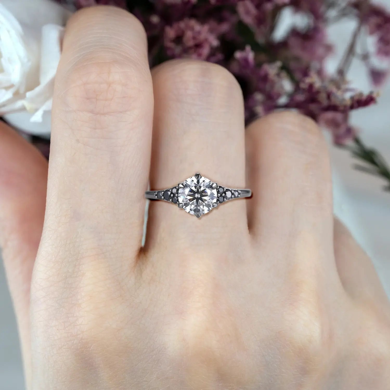 Handmade black gold round cut moissanite promise ring for women