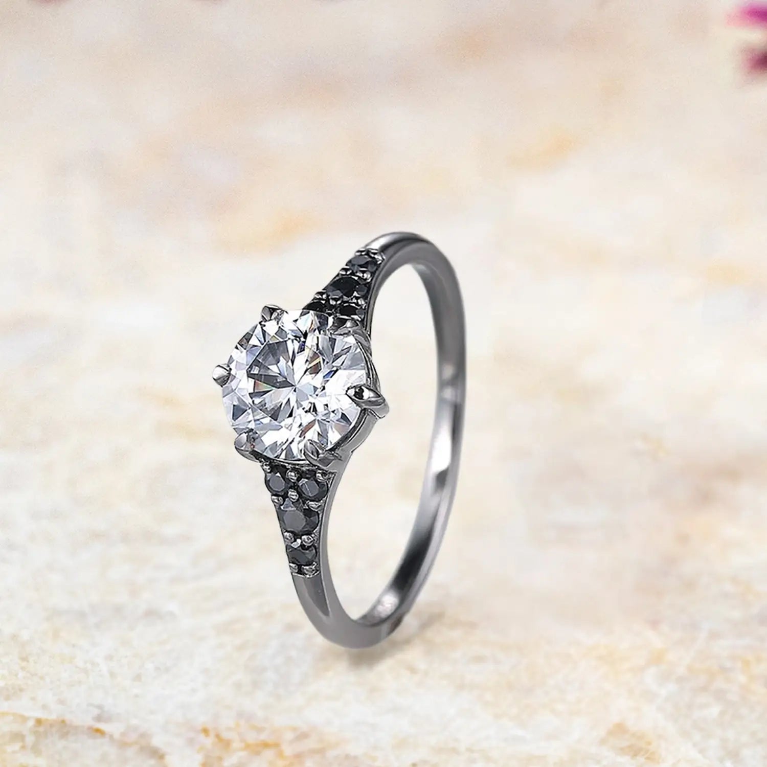 Solid 14K gold ring with PVD black finish and moissanite center stone
