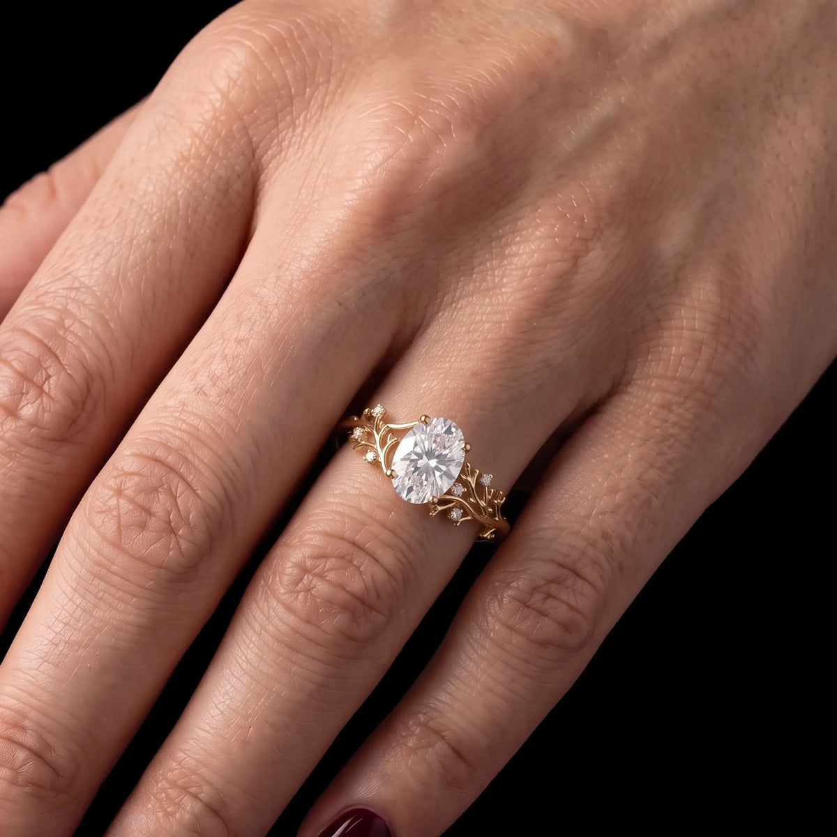 Unique ocean inspired oval moissanite ring for women