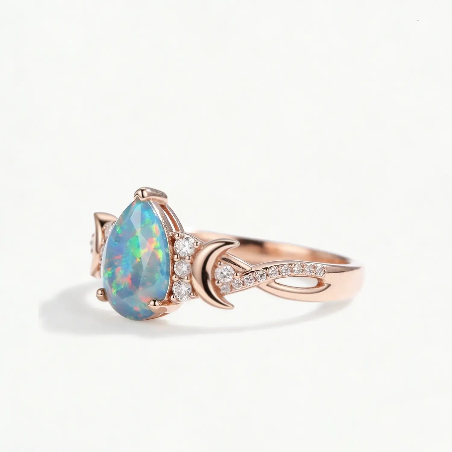natural white opal ring pear cut celestial engagement ring 18k rose gold