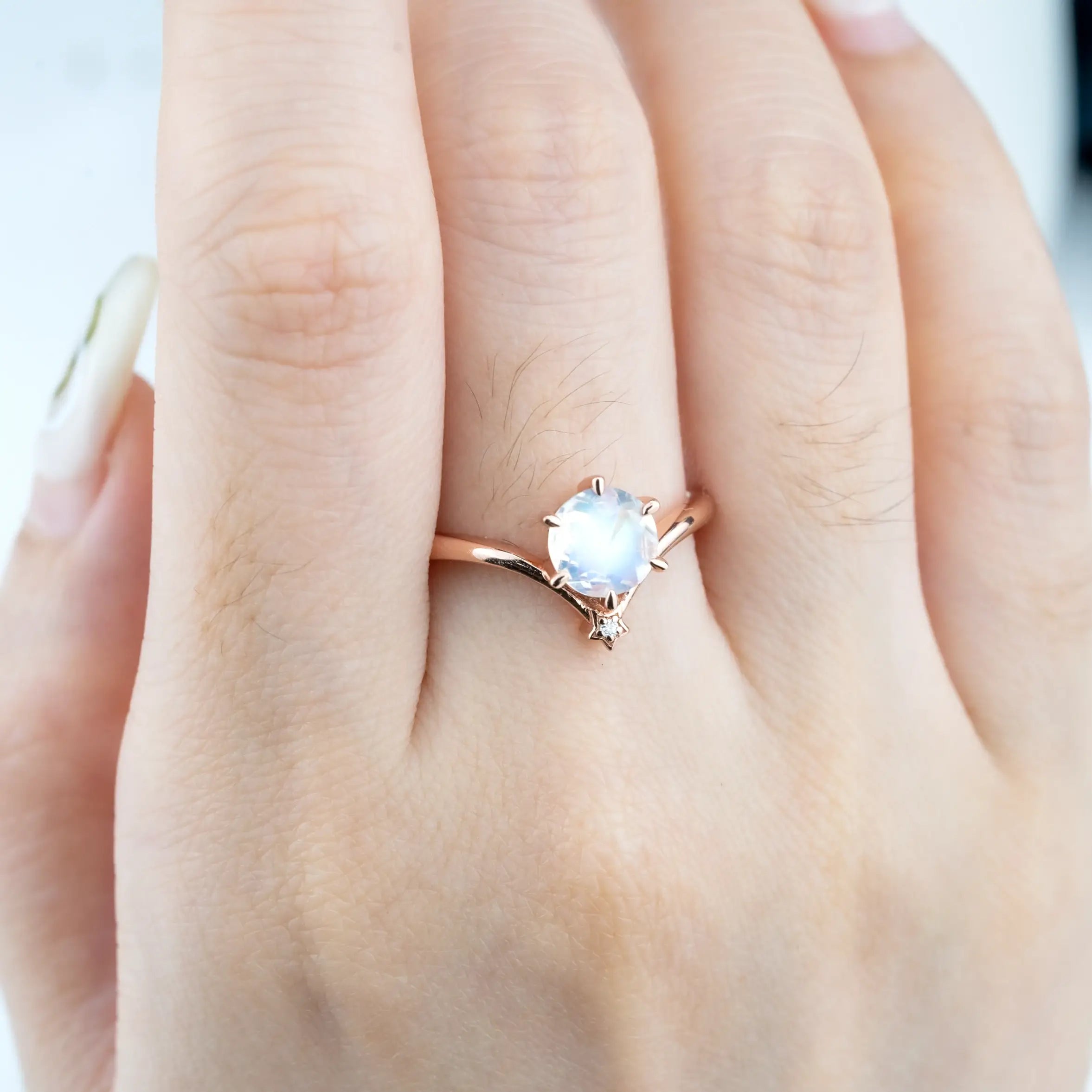 Lunar Serenity | Minimalist Moonstone Ring Solitaire Engagement Rings