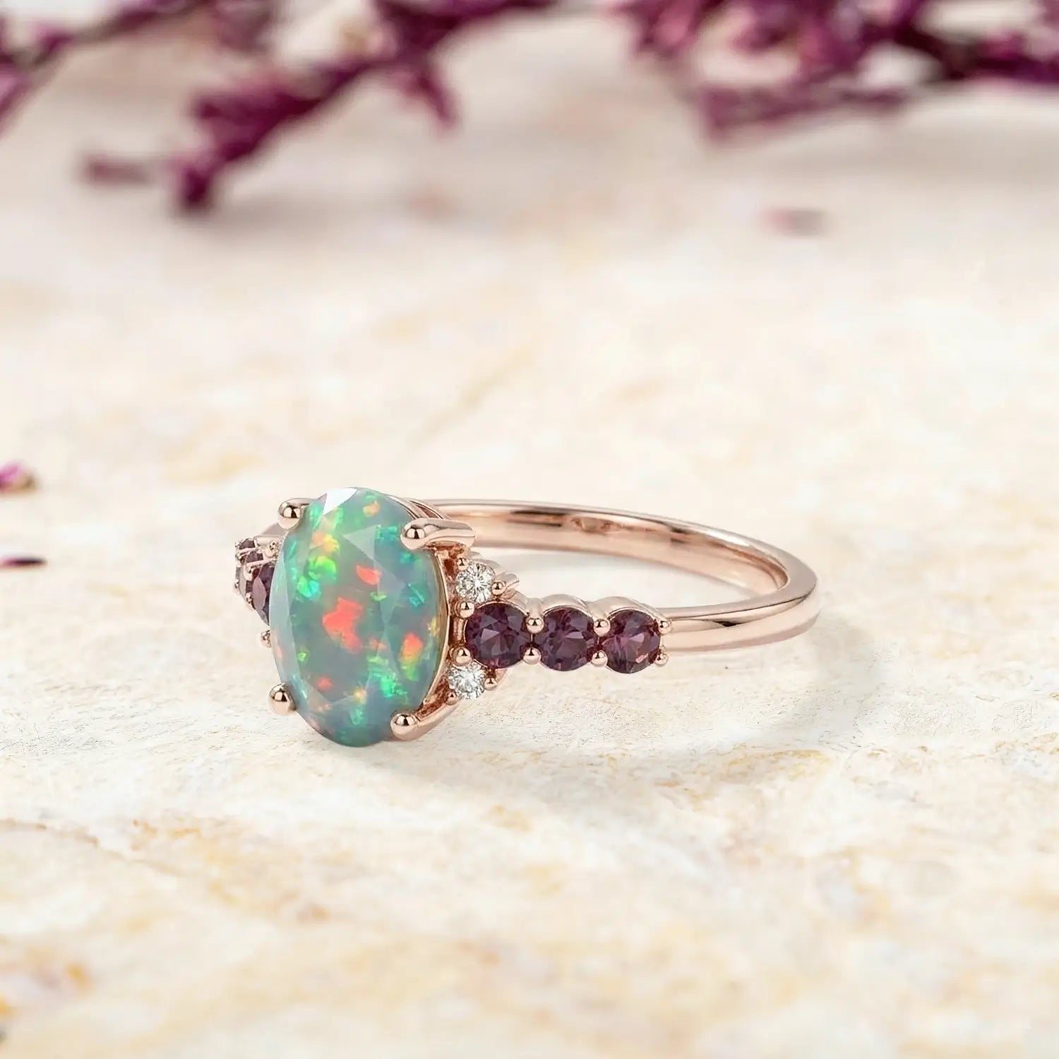 october birthstone opal ring oval cut with moissanite accents romantic engagement ring