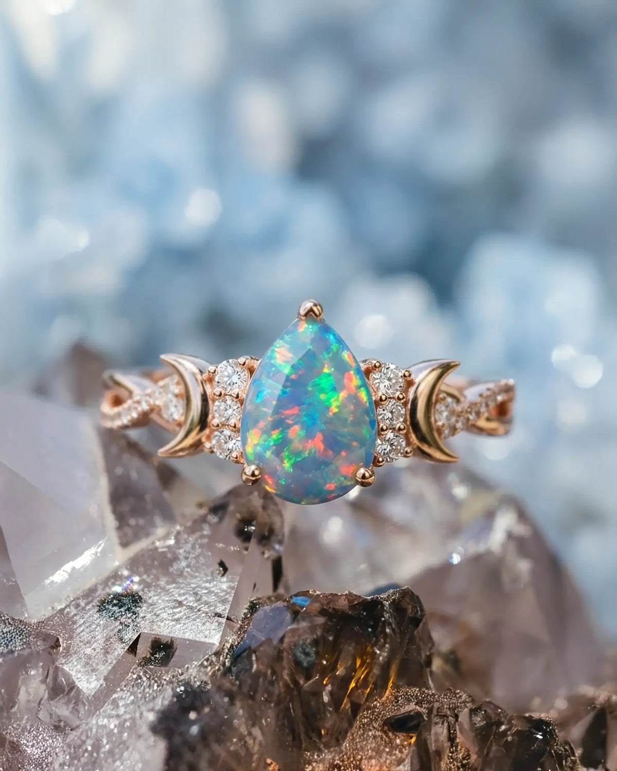 opal crescent moon ring women twisted band fine jewelry