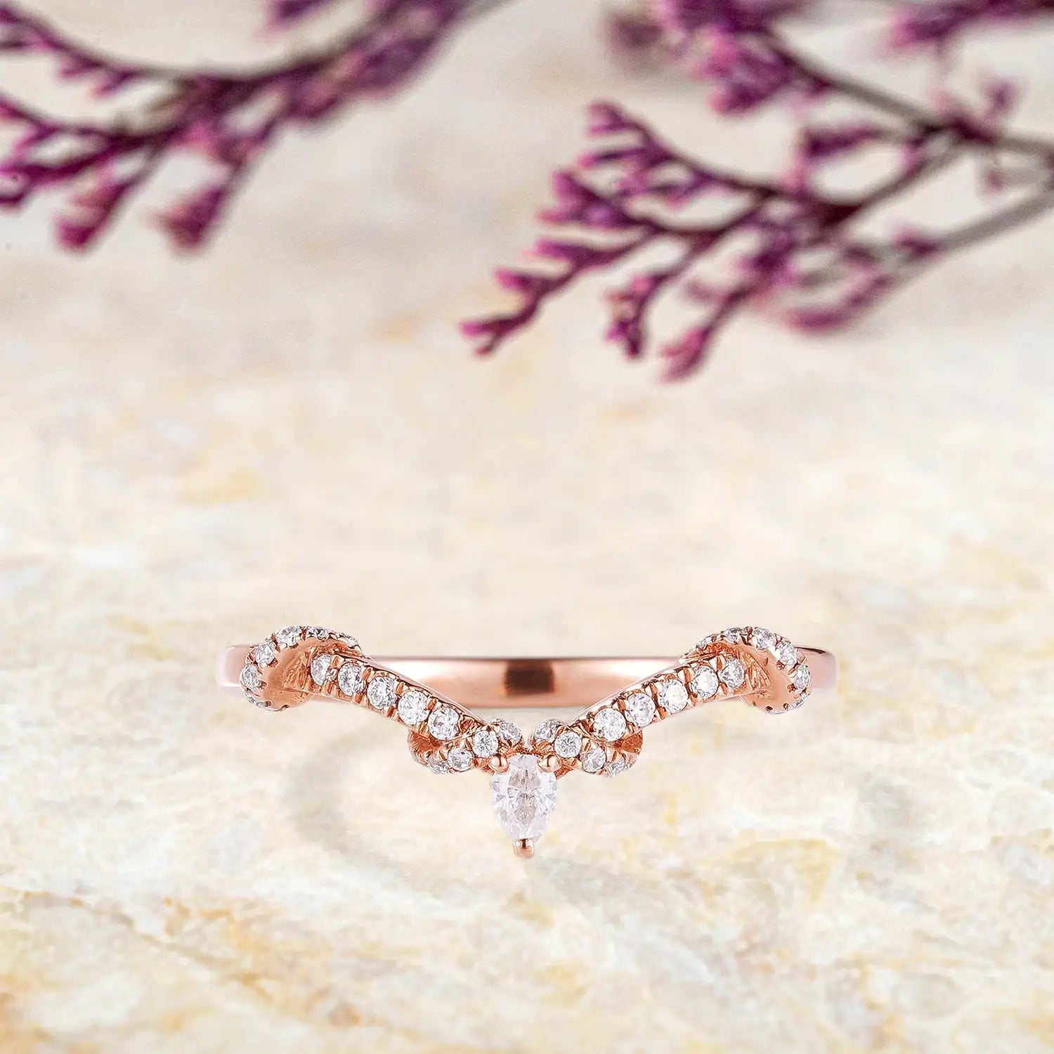 V-Shaped Moissanite Wedding Band – Twisted Matching Ring for Custom Bridal Sets