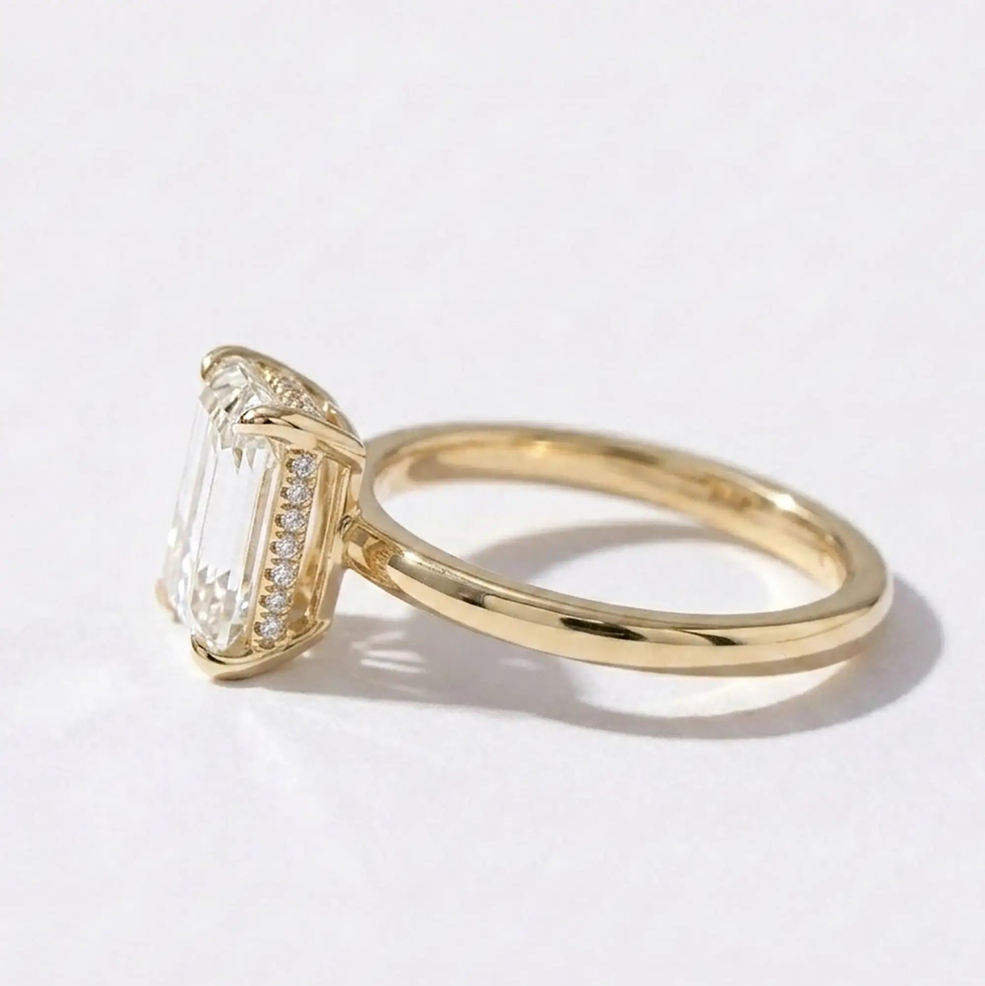 Classic Emerald Cut Moissanite Hidden Halo Engagement Solitaire Ring | Aurelia