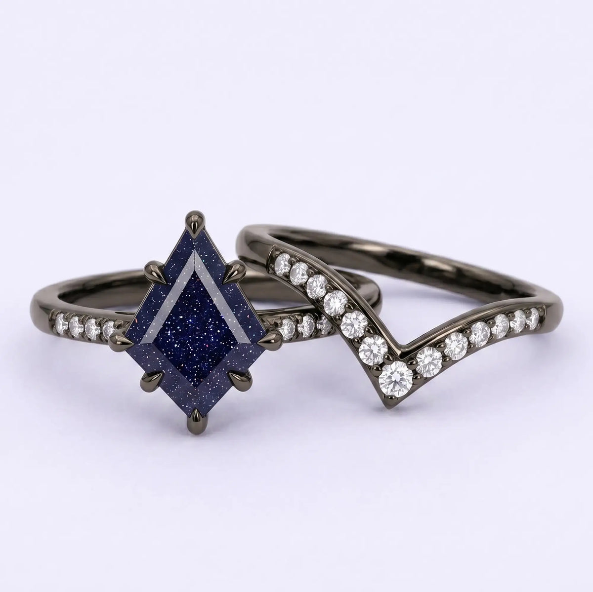 Celestia Nightfall – 2pc Blue Sandstone Vintage Chevron Ring Set