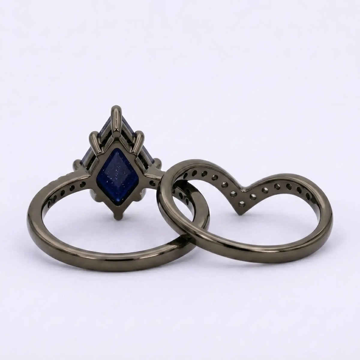 Celestia Nightfall – 2pc Blue Sandstone Vintage Chevron Ring Set