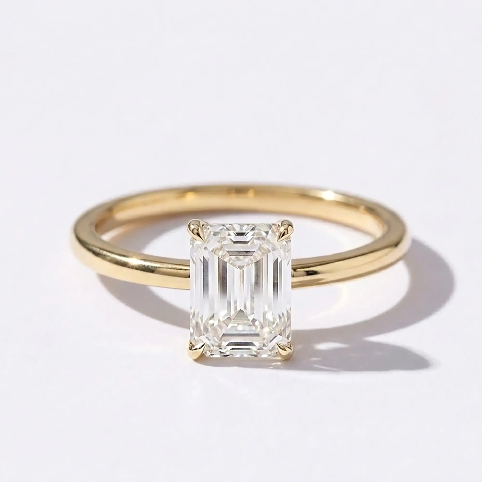 Classic Emerald Cut Moissanite Hidden Halo Engagement Solitaire Ring | Aurelia
