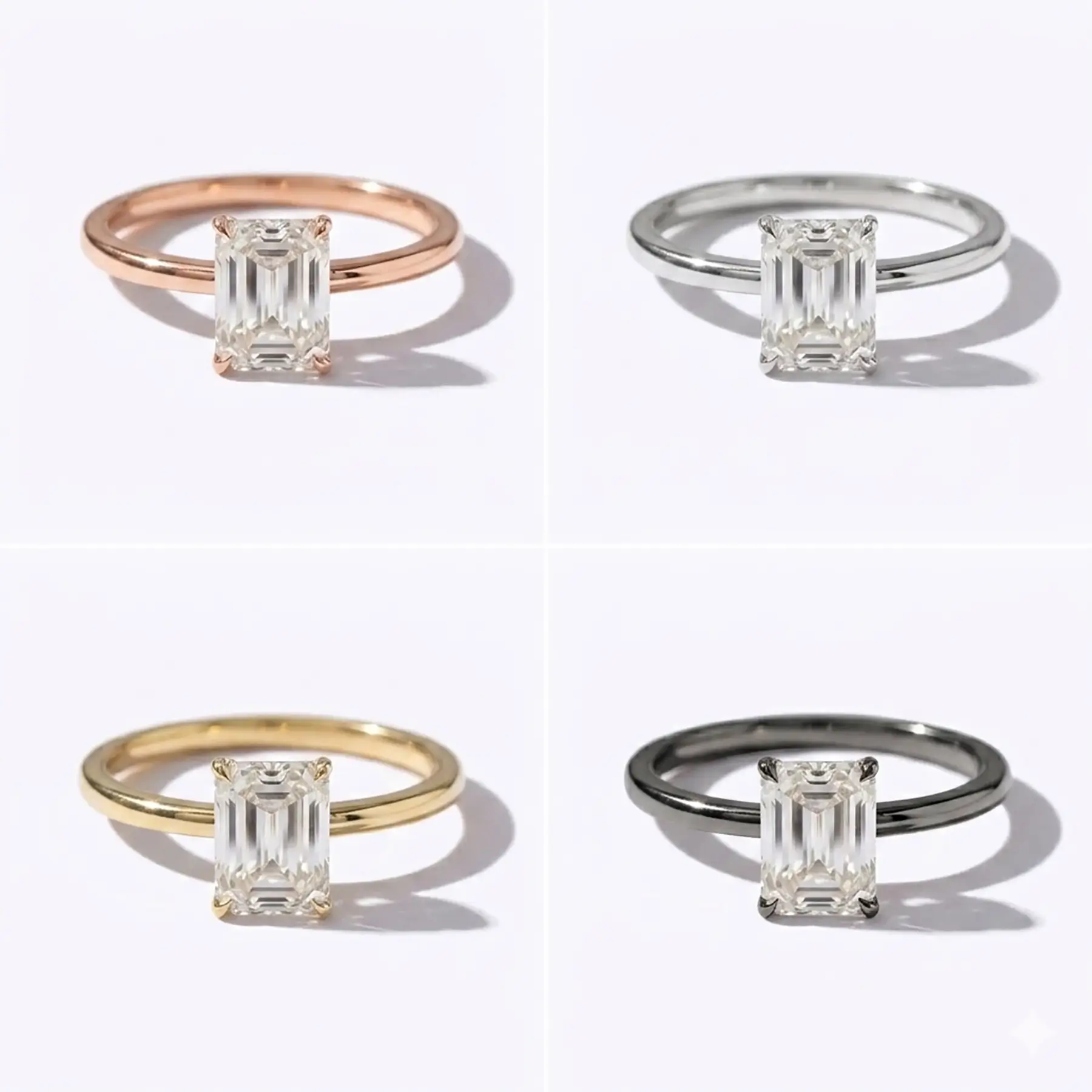 Classic Emerald Cut Moissanite Hidden Halo Engagement Solitaire Ring | Aurelia