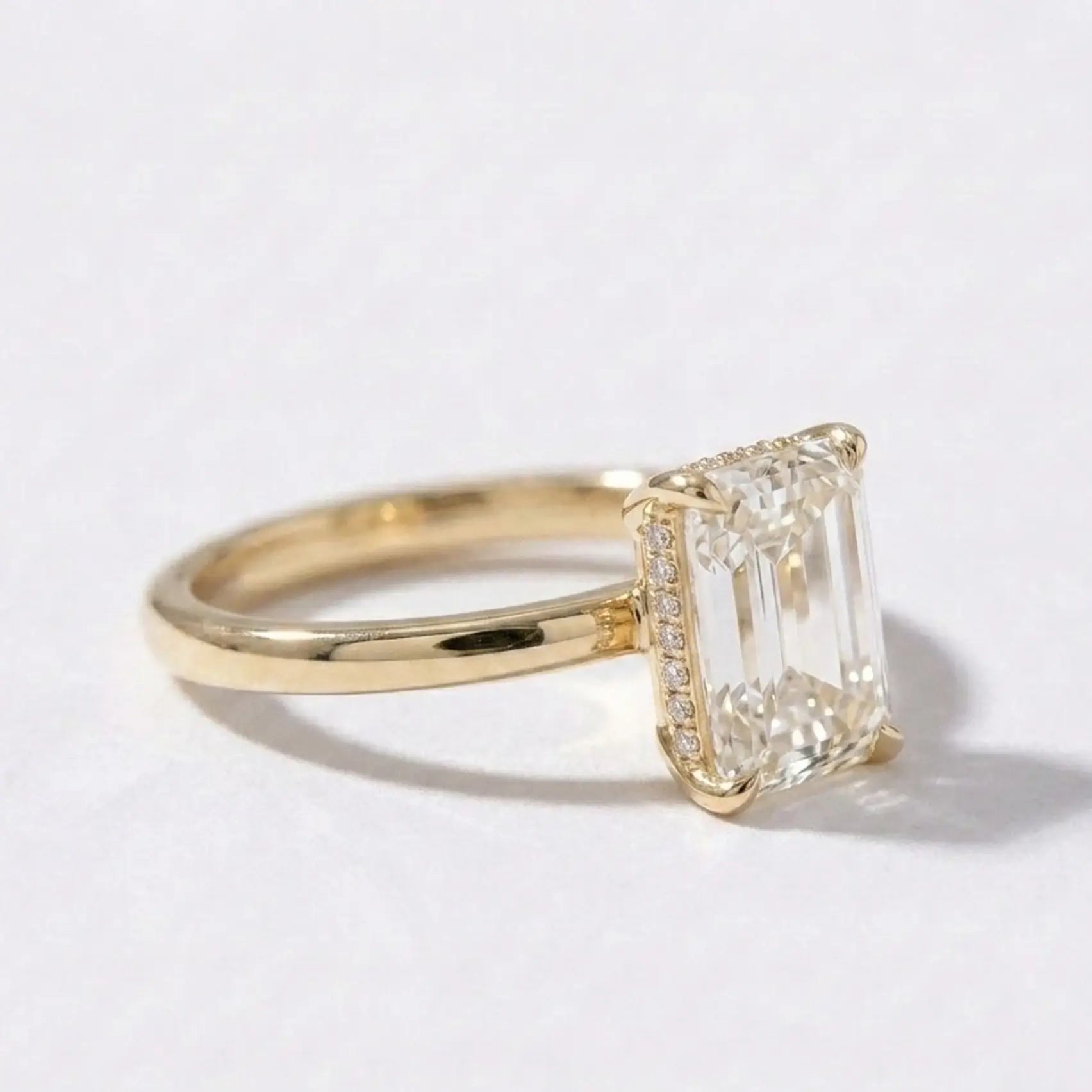 Classic Emerald Cut Moissanite Hidden Halo Engagement Solitaire Ring | Aurelia