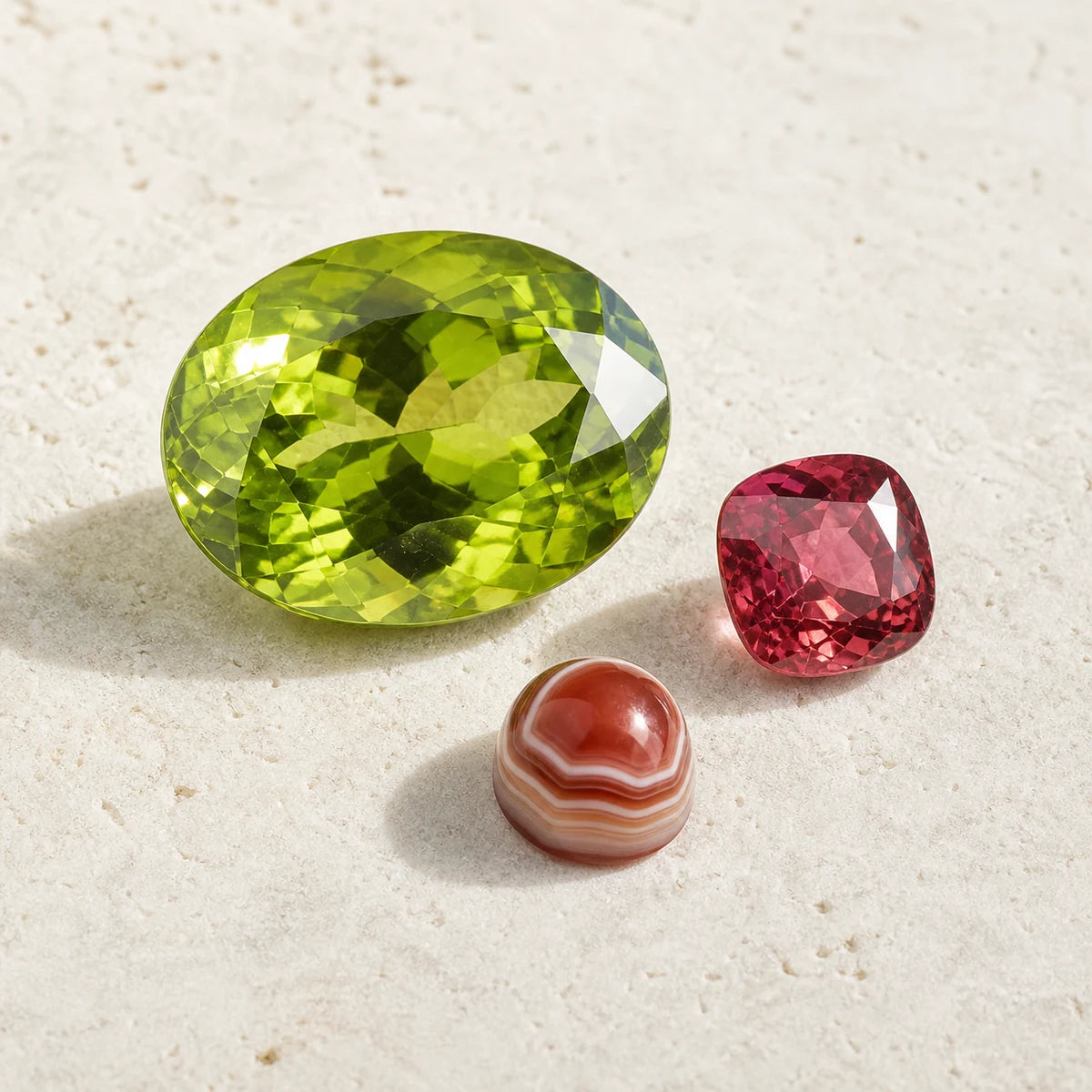 Peridot, spinel and sardonyx, the August birthstones