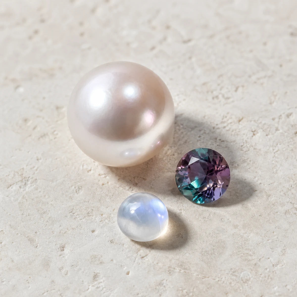 Pearl, alexandrite and moonstone, the June birthstones