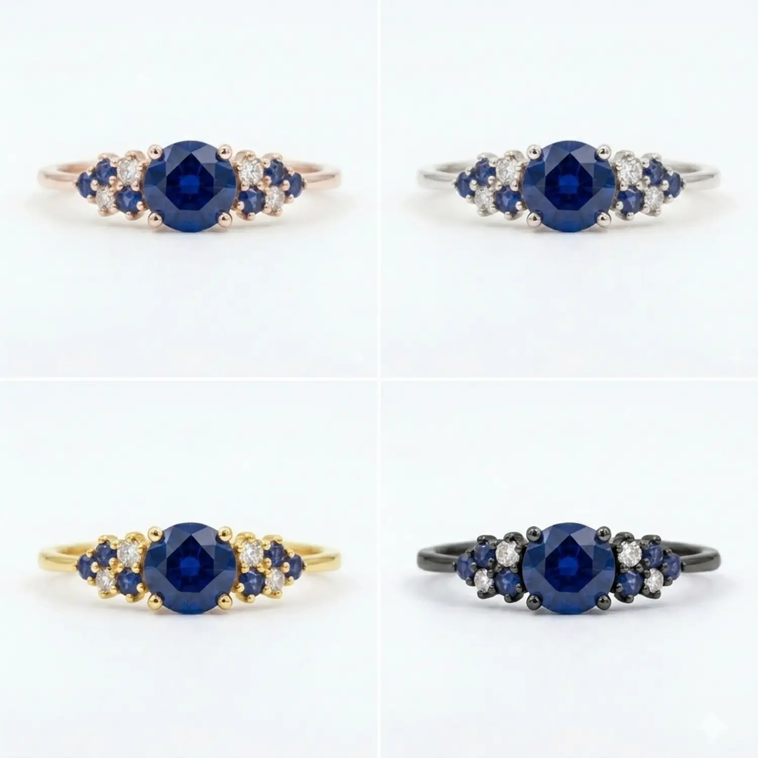 Side view of Celestia cluster ring highlighting the durable band thickness and light return.