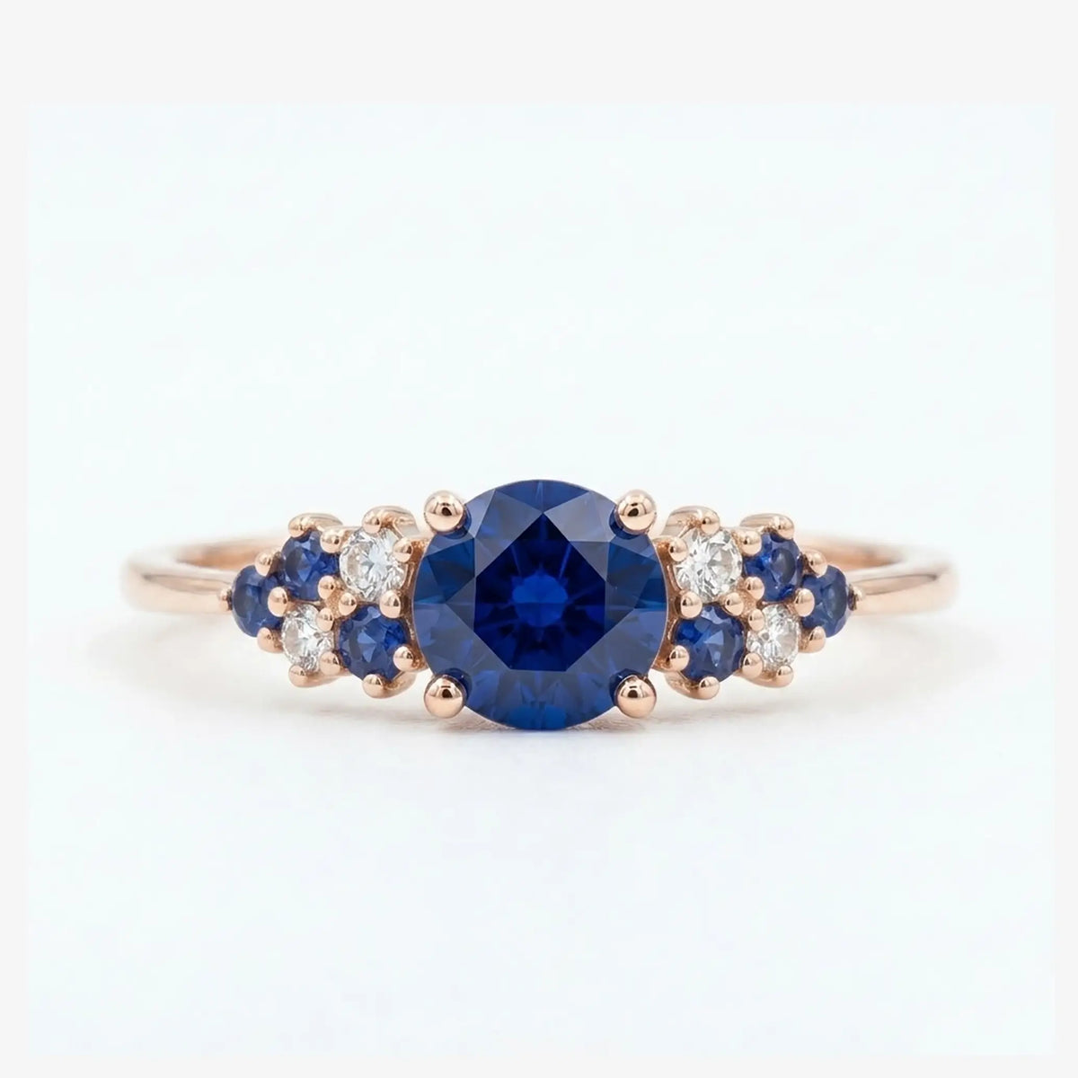 Handcrafted round blue sapphire cluster engagement ring - Celestia by Orleone