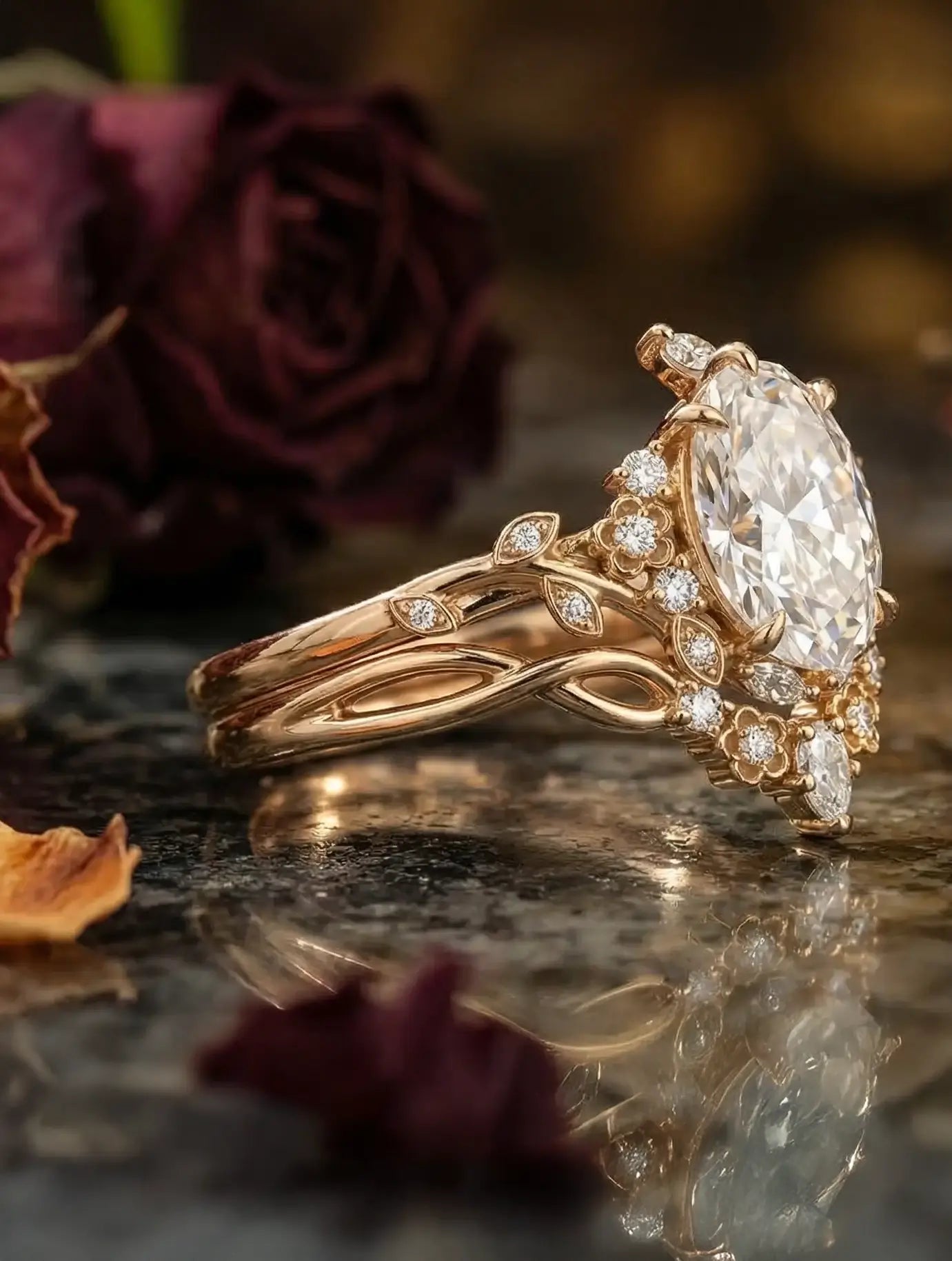 custom moissanite engagement ring set vintage unique art gold ring orleone brand jewelry