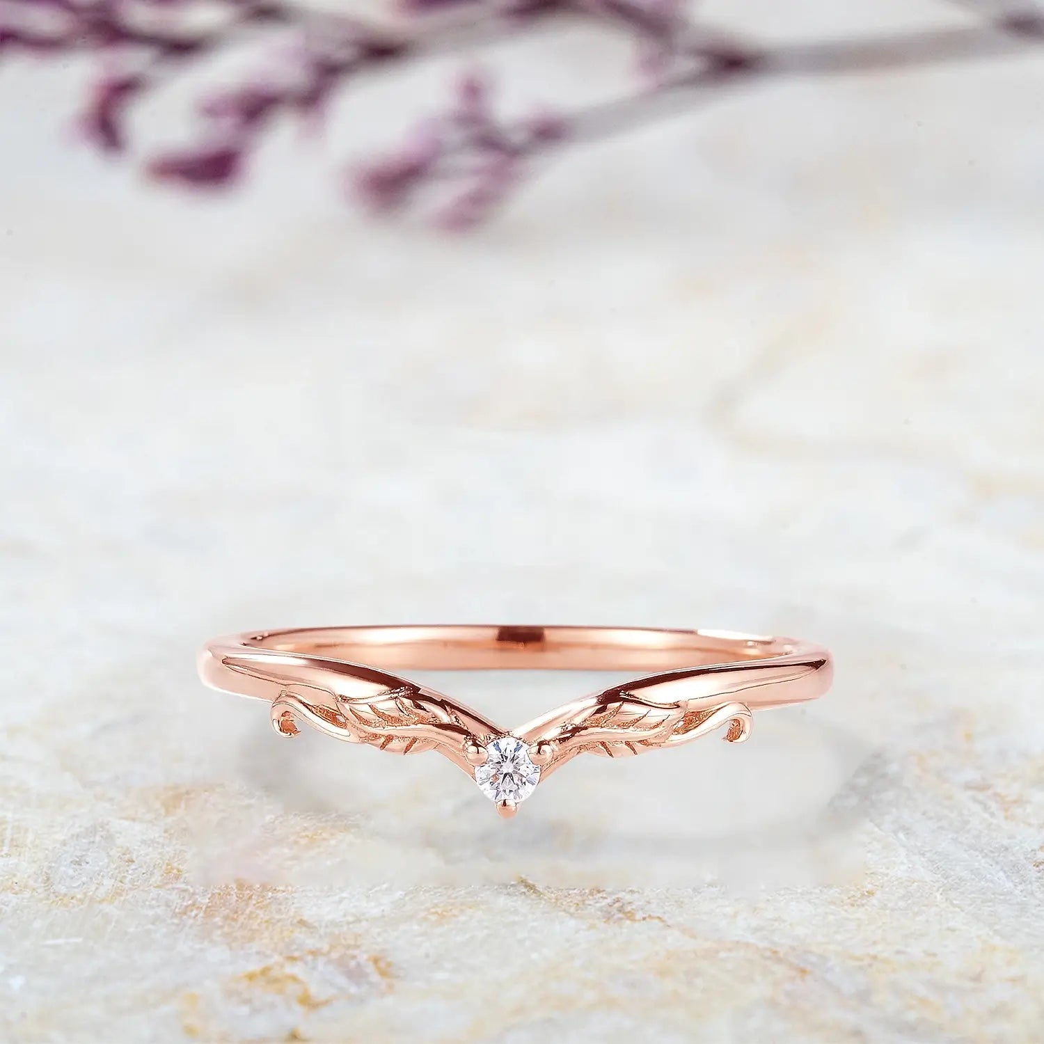 V Shaped Leaf Stackable Matching Wedding Bands Minimalist style