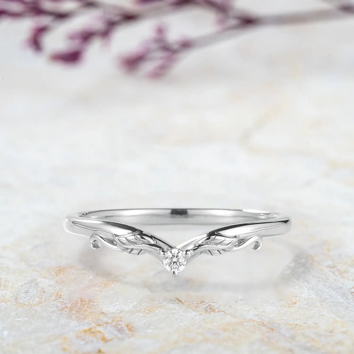 V Shaped Leaf Stackable Matching Wedding Bands Minimalist style