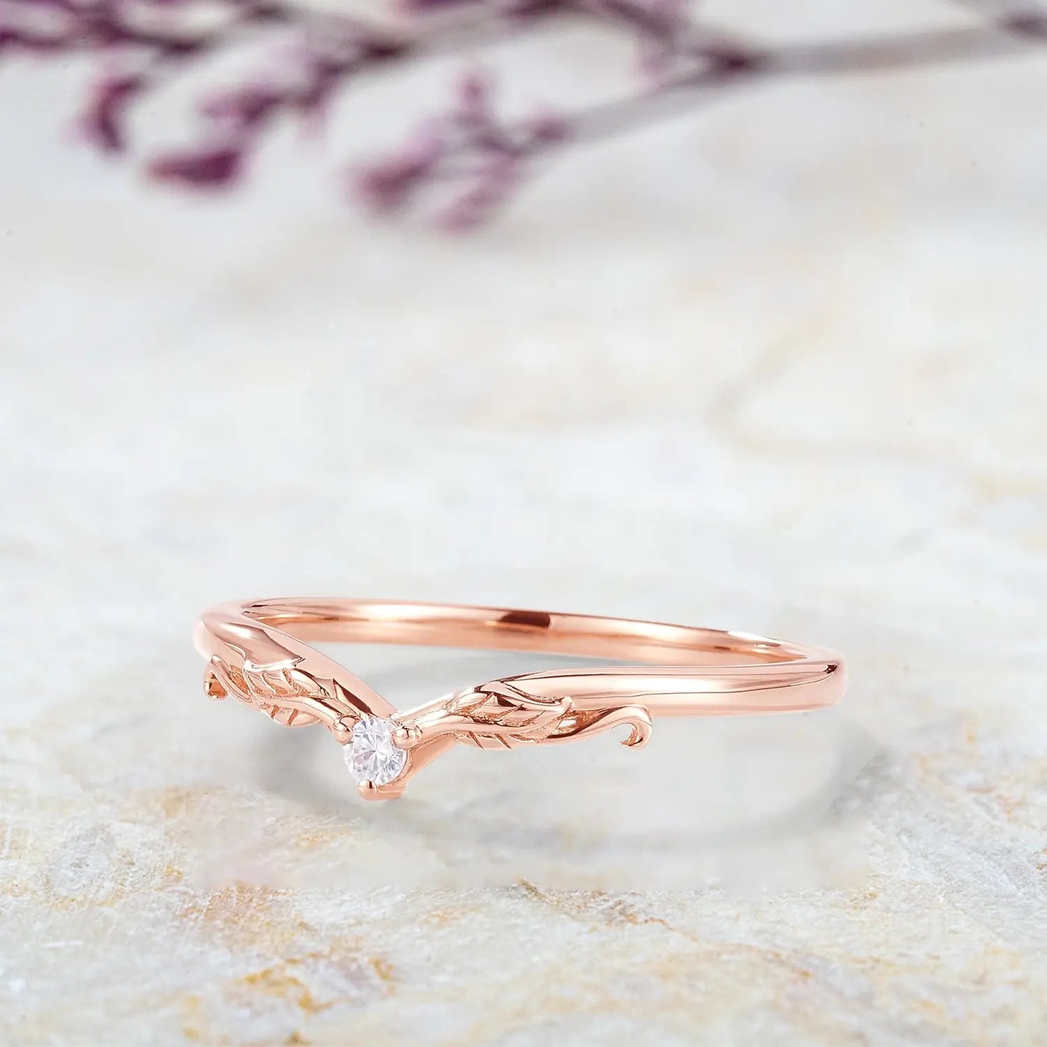 V Shaped Leaf Stackable Matching Wedding Bands Minimalist style