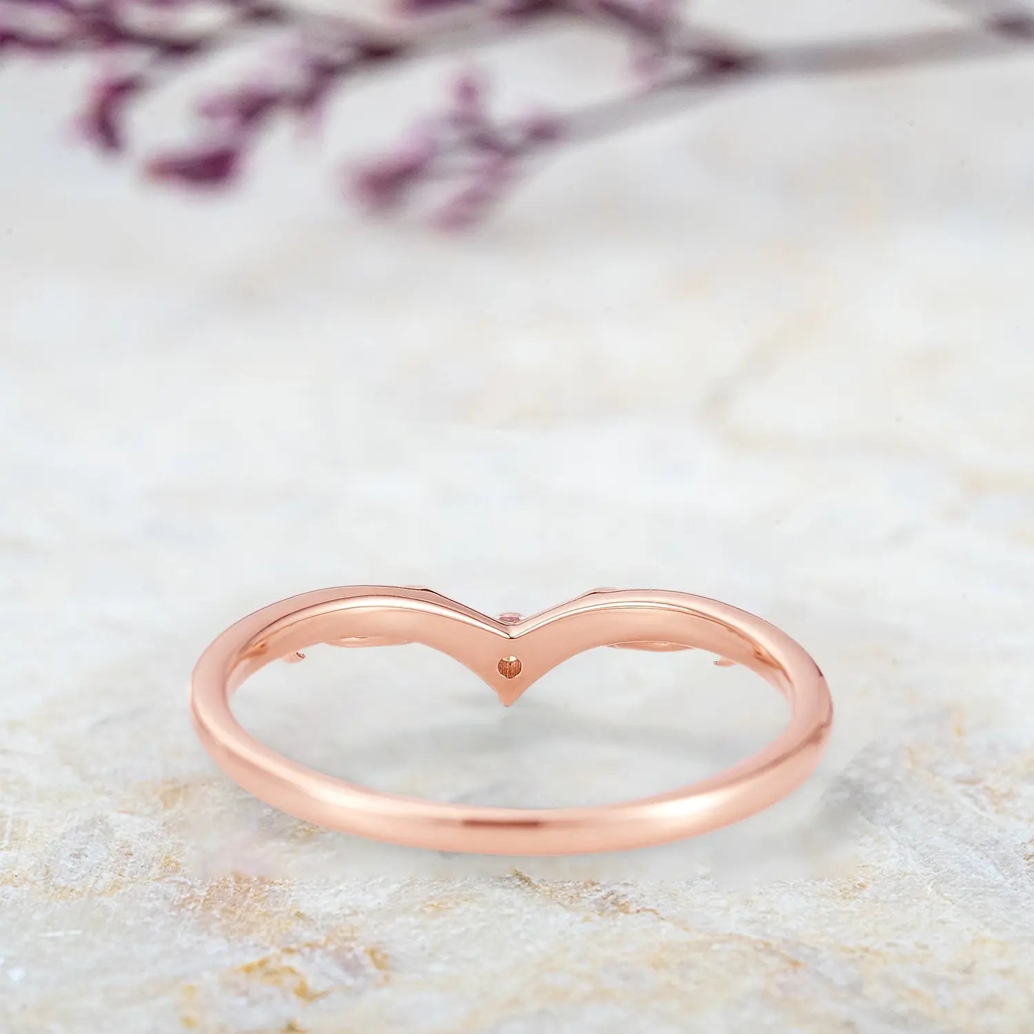 V Shaped Leaf Stackable Matching Wedding Bands Minimalist style