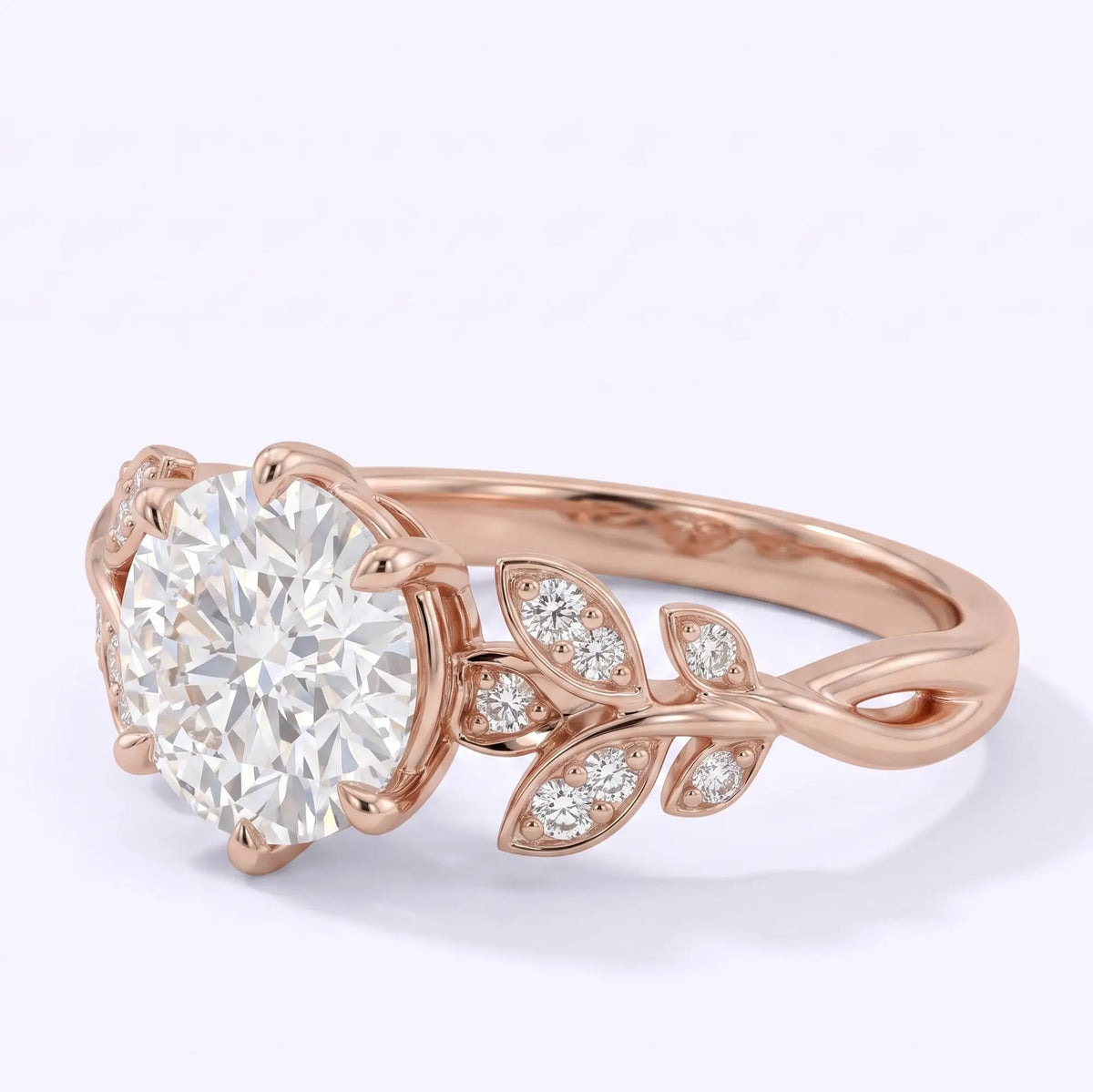 Nature inspired moissanite ring with floral and leaf details