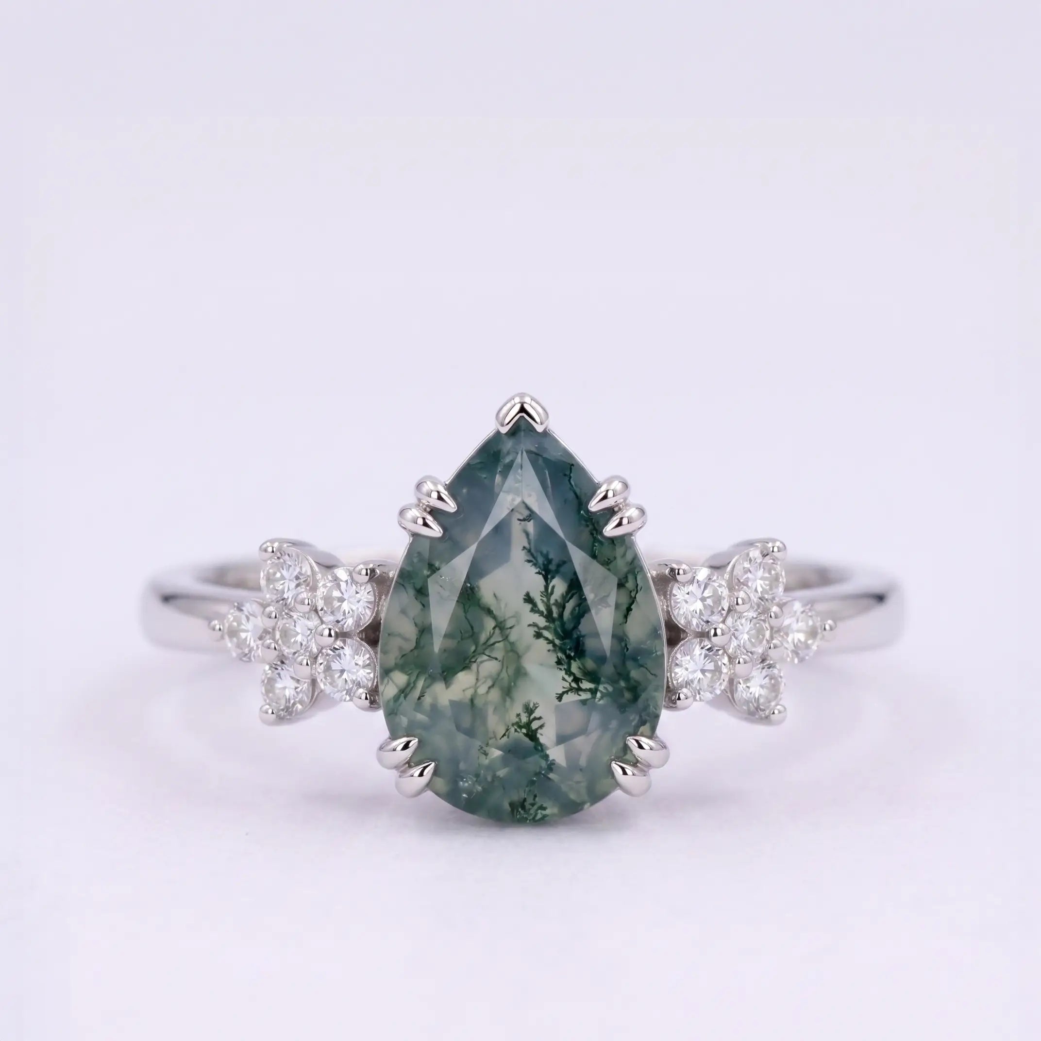 Handcrafted pear moss agate flora blossom cluster engagement ring - Eldoria by Orleone