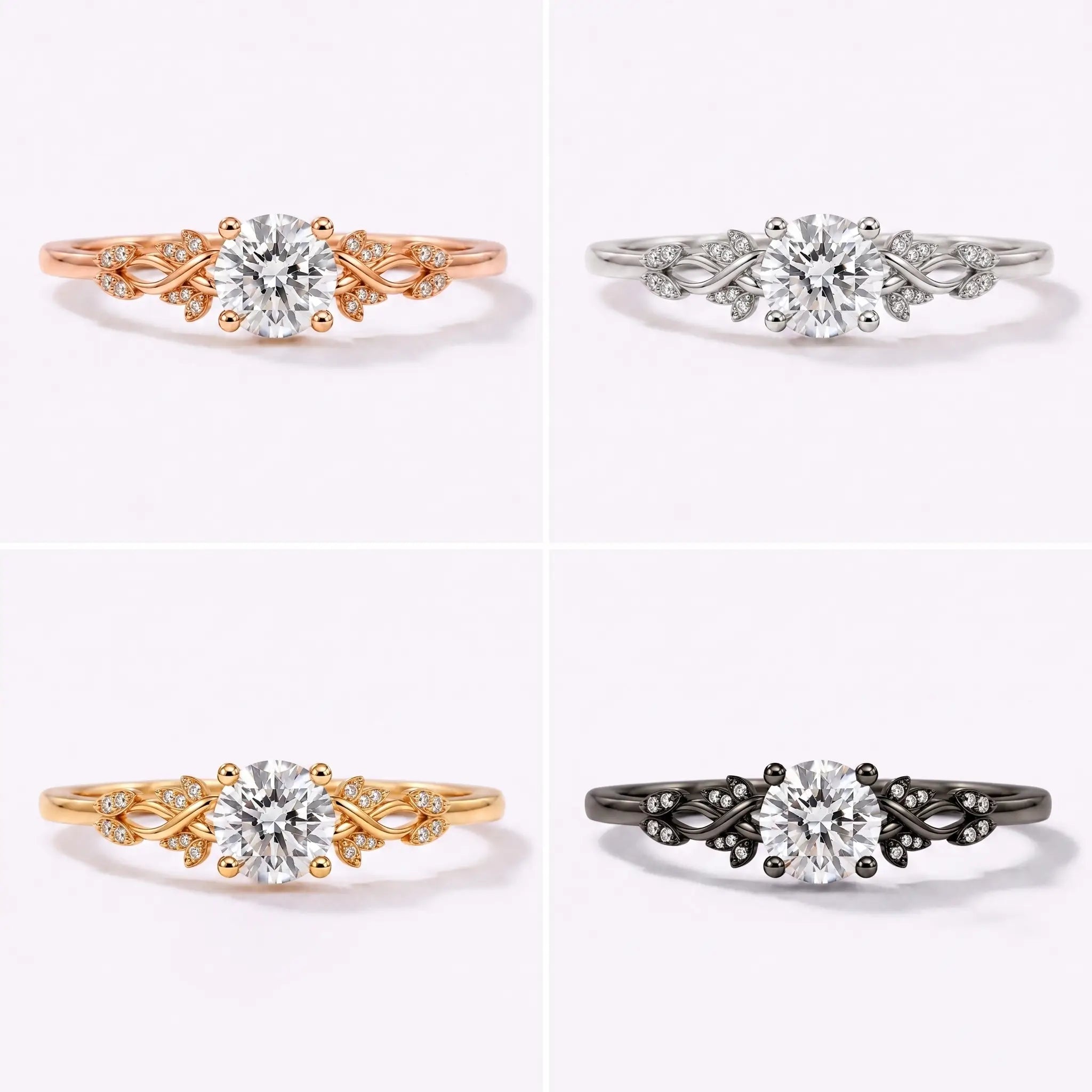 Side profile of nature inspired gold diamond ring with vine design