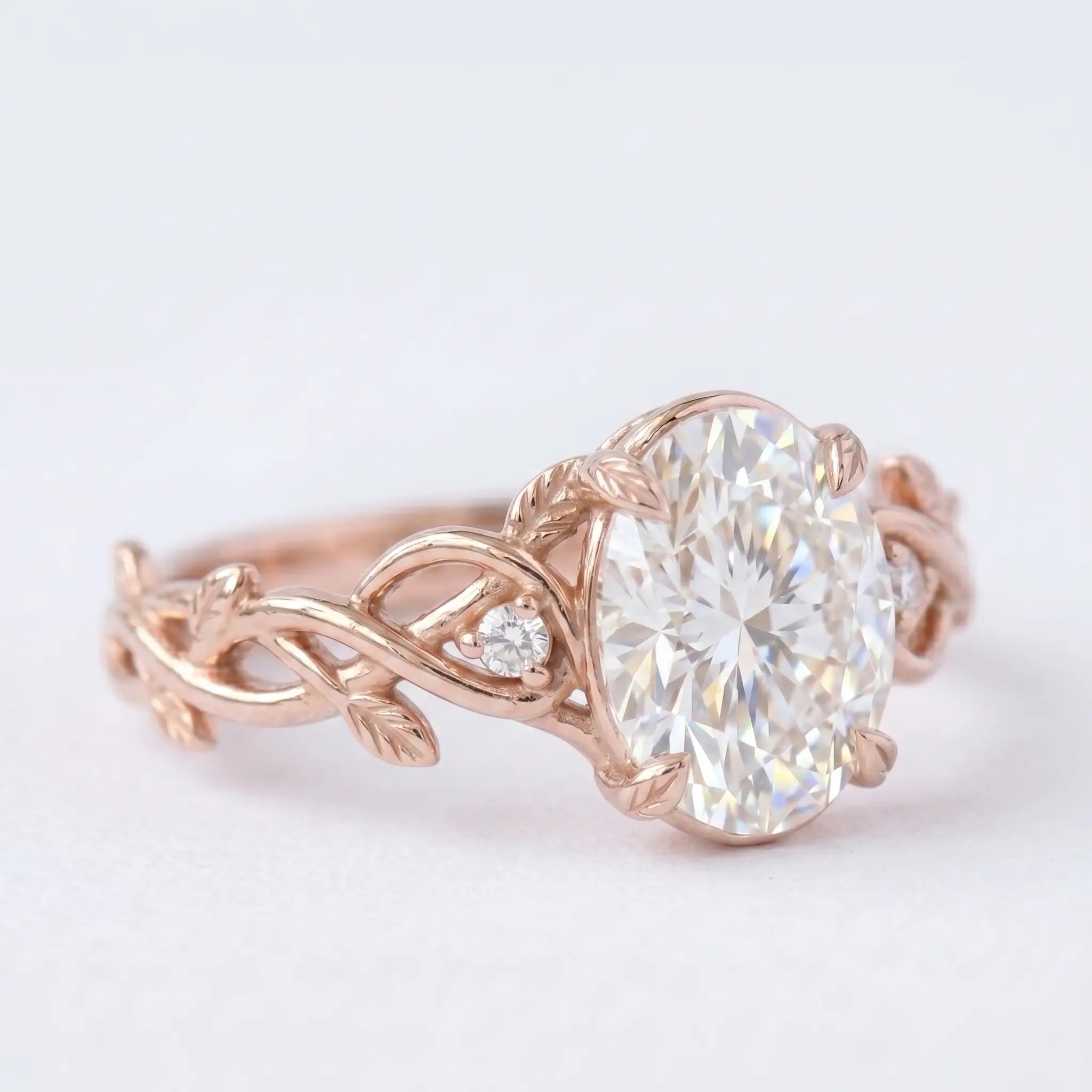 Angled side view of Elowen ring showing secure claw alignment, comfortable branch texture, and band durability
