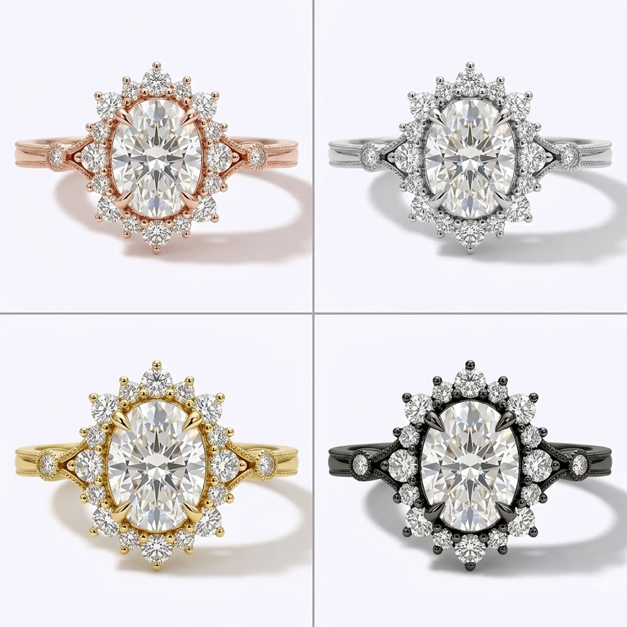 vintage halo ring highlighting the durable band profile and secure setting 4 material color 