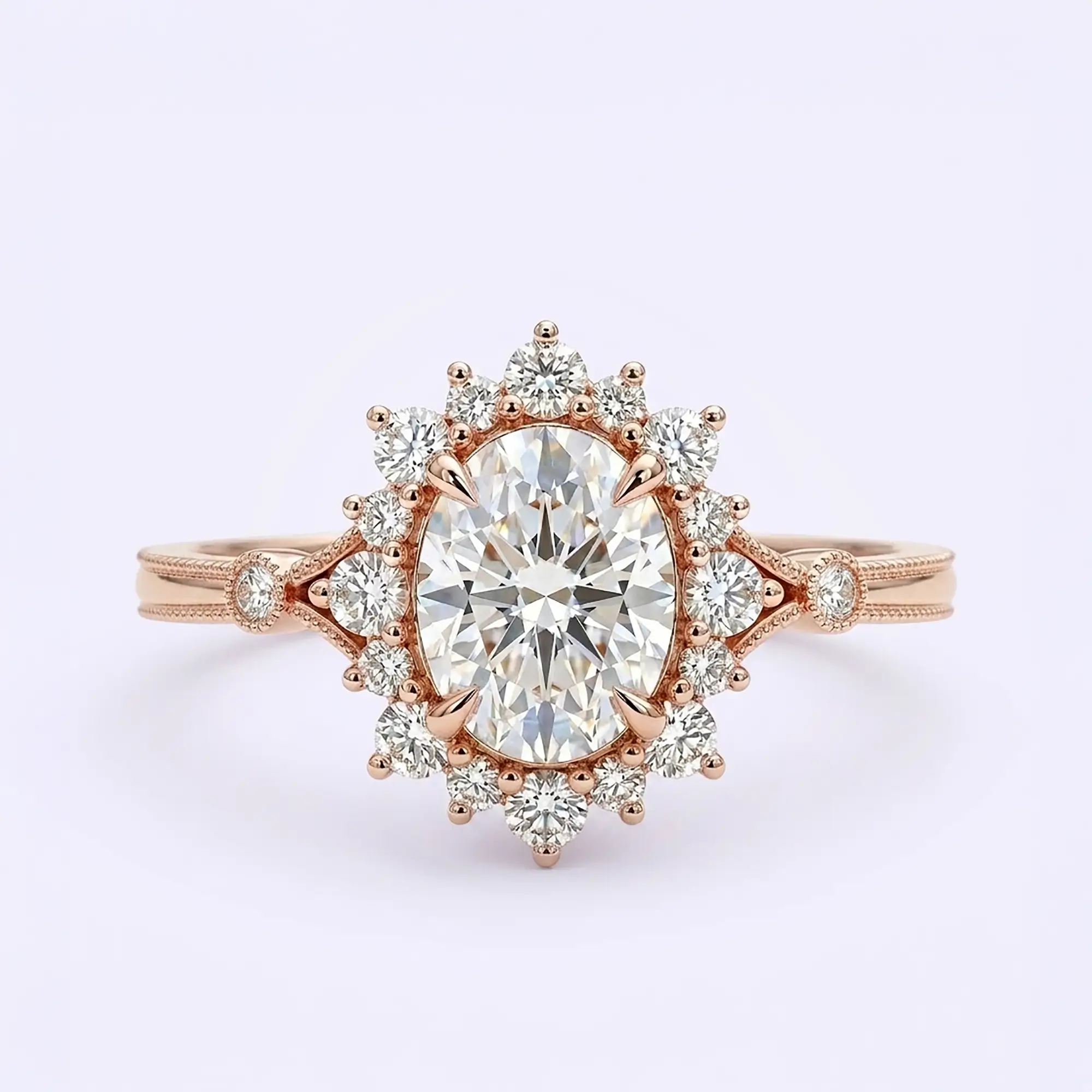 Handcrafted classic vintage oval moissanite halo engagement ring - Eryndor by Orleone