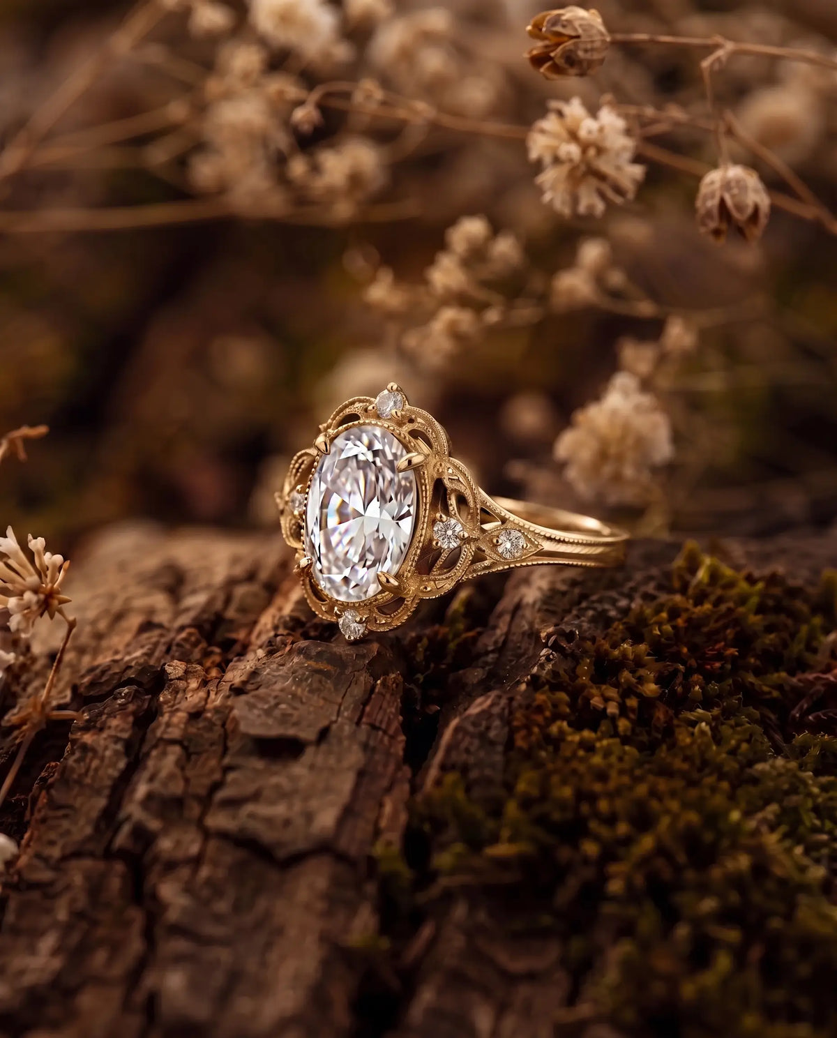 Anello vintage Edwardiano con moissanite, stile raffinato da alta gioielleria in scena elegante