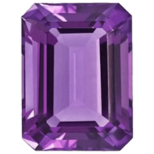 Emerald-cut purple amethyst gemstone