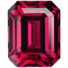 Emerald-cut deep red garnet gemstone