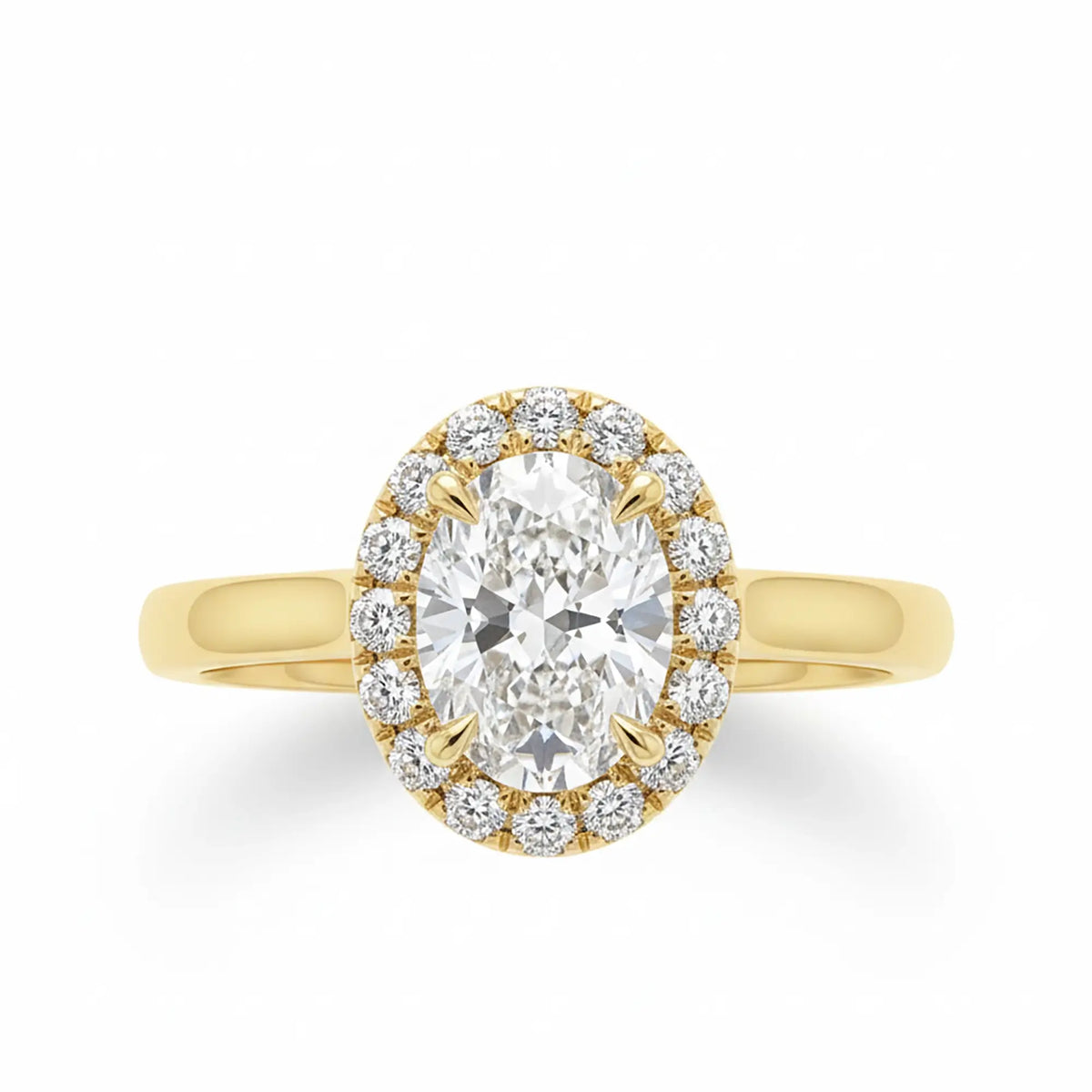 Oval Moissanite Yellow Gold Halo Engagement Ring Classic Diamond - Orleone