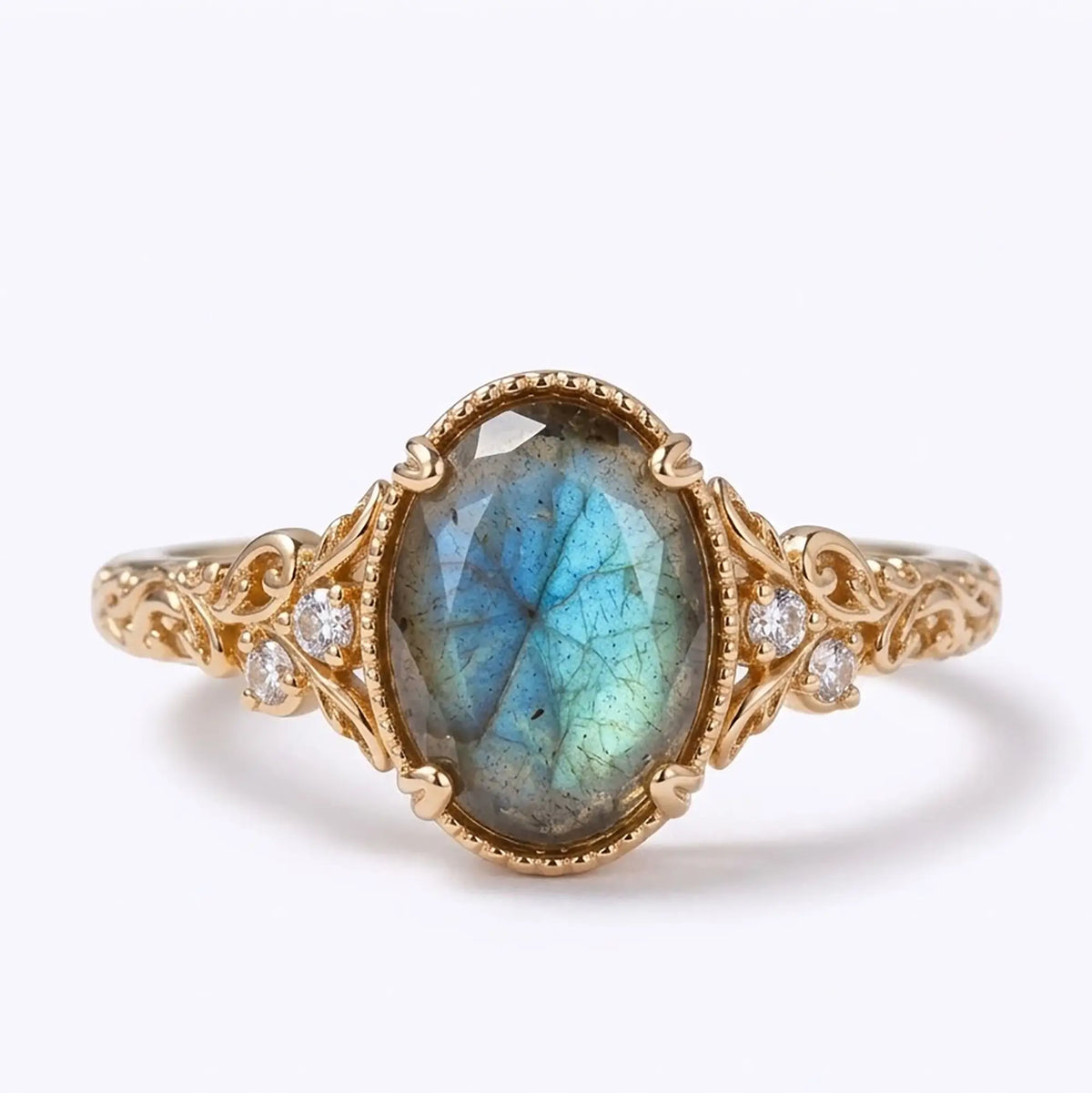 vintage oval labradorite Victorian engagement ring