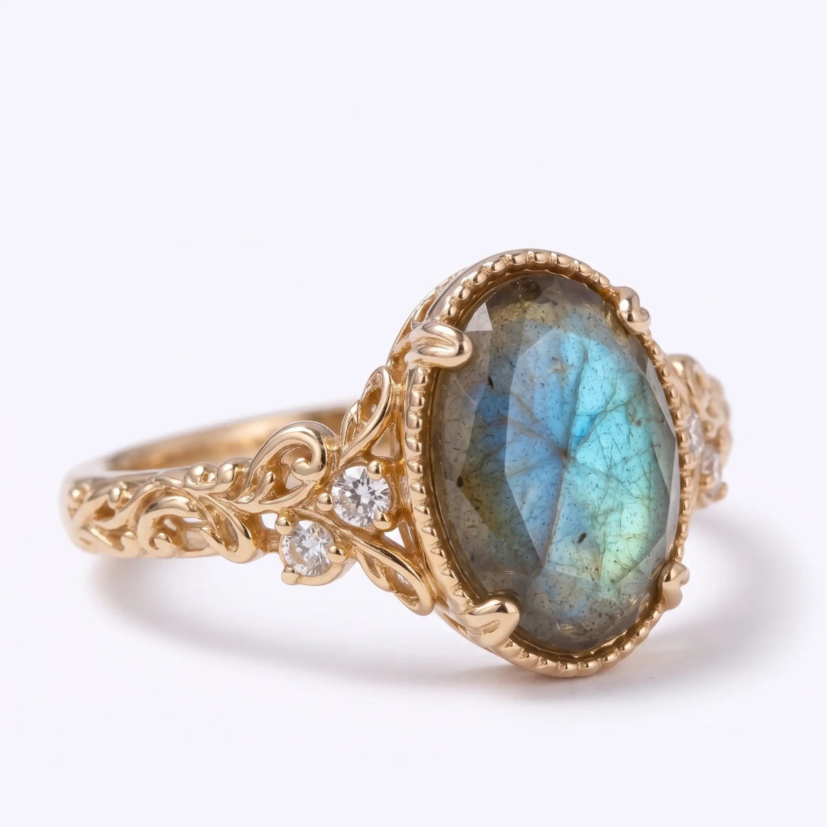 blue flash labradorite engagement ring