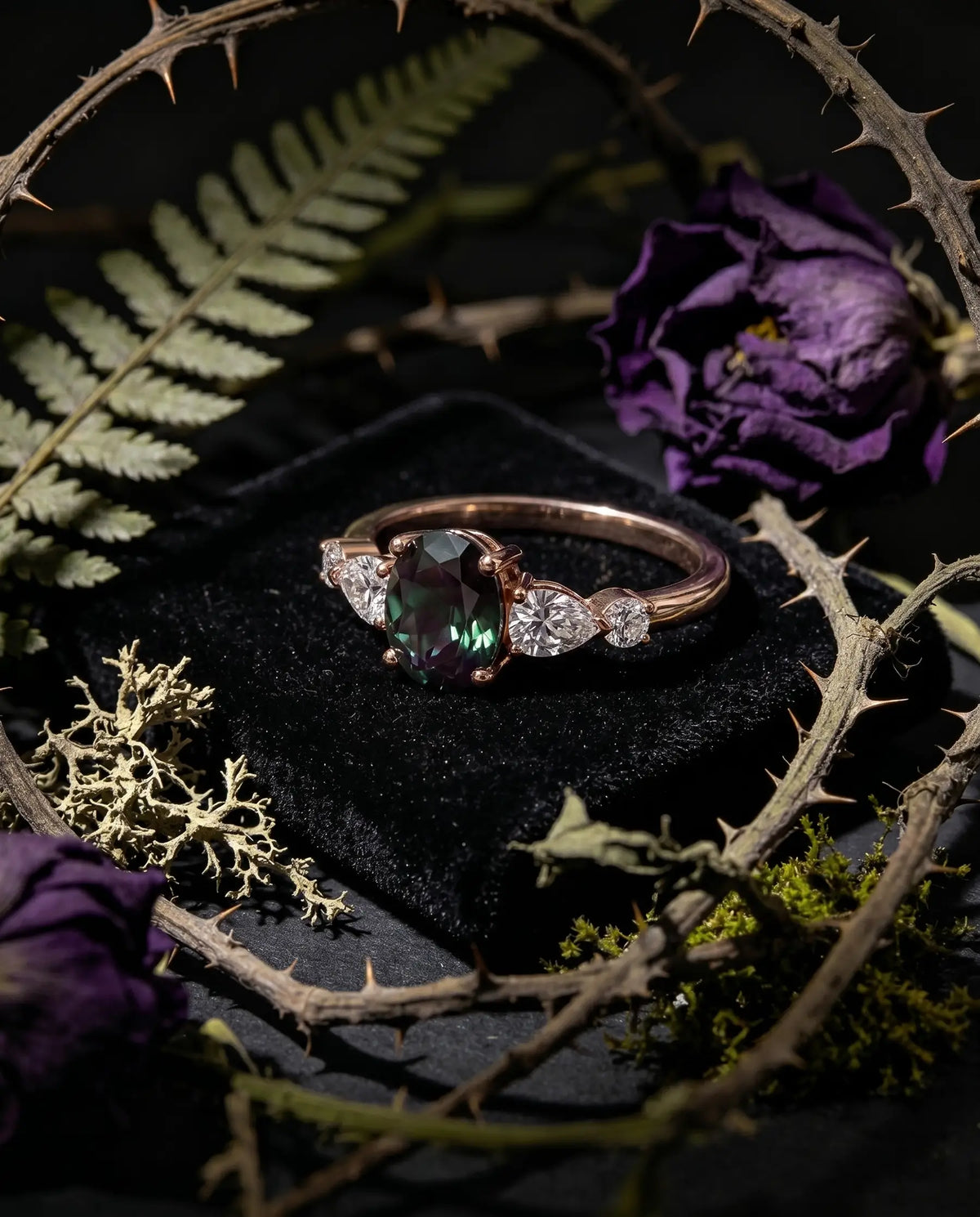 Lyra Oval Alexandrite & Pear Moissanite Five-Stone Ring