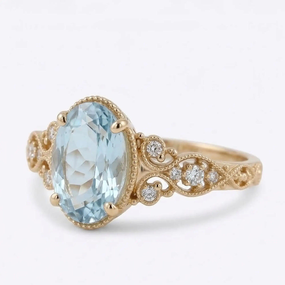 Victorian aquamarine ring with round moissanite accents