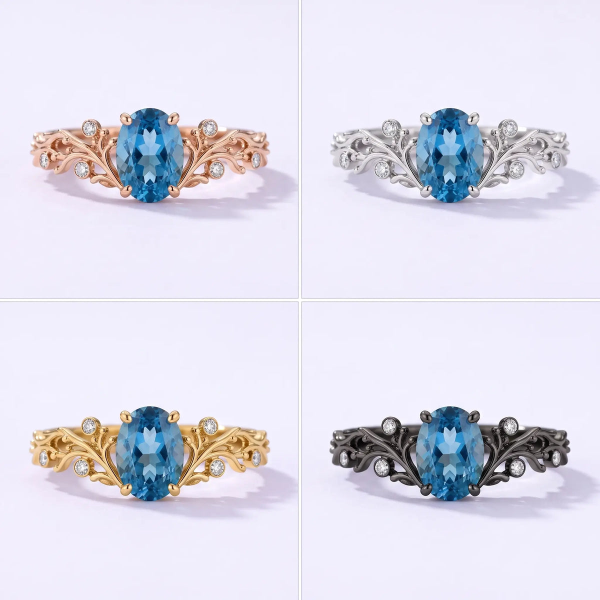 November birthstone ring with oval blue topaz center stone 4 color