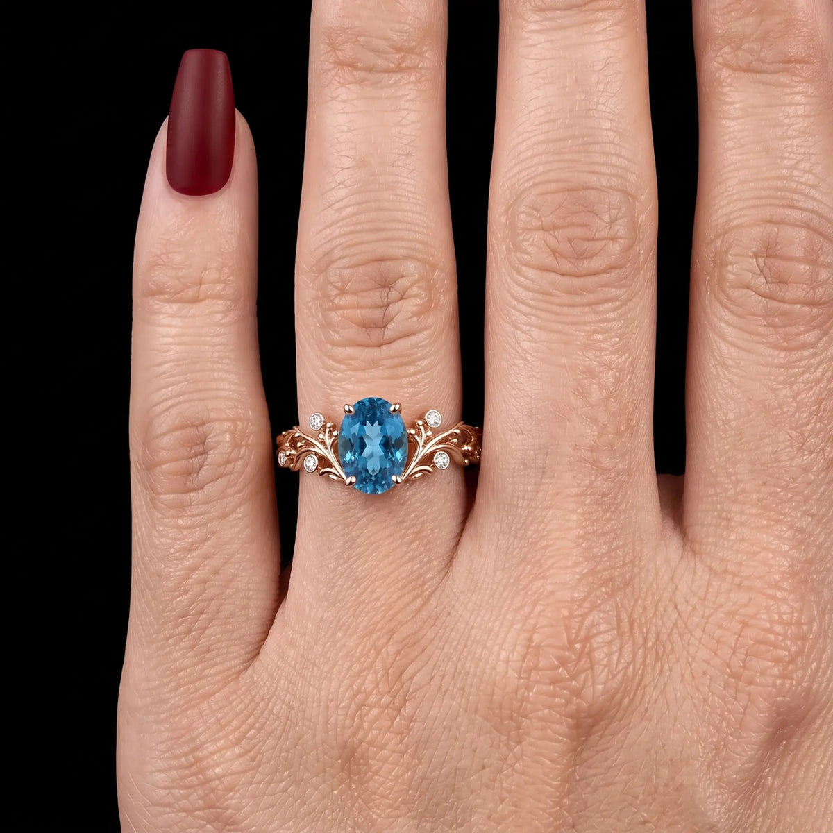 Nature inspired London blue topaz gold ring for women